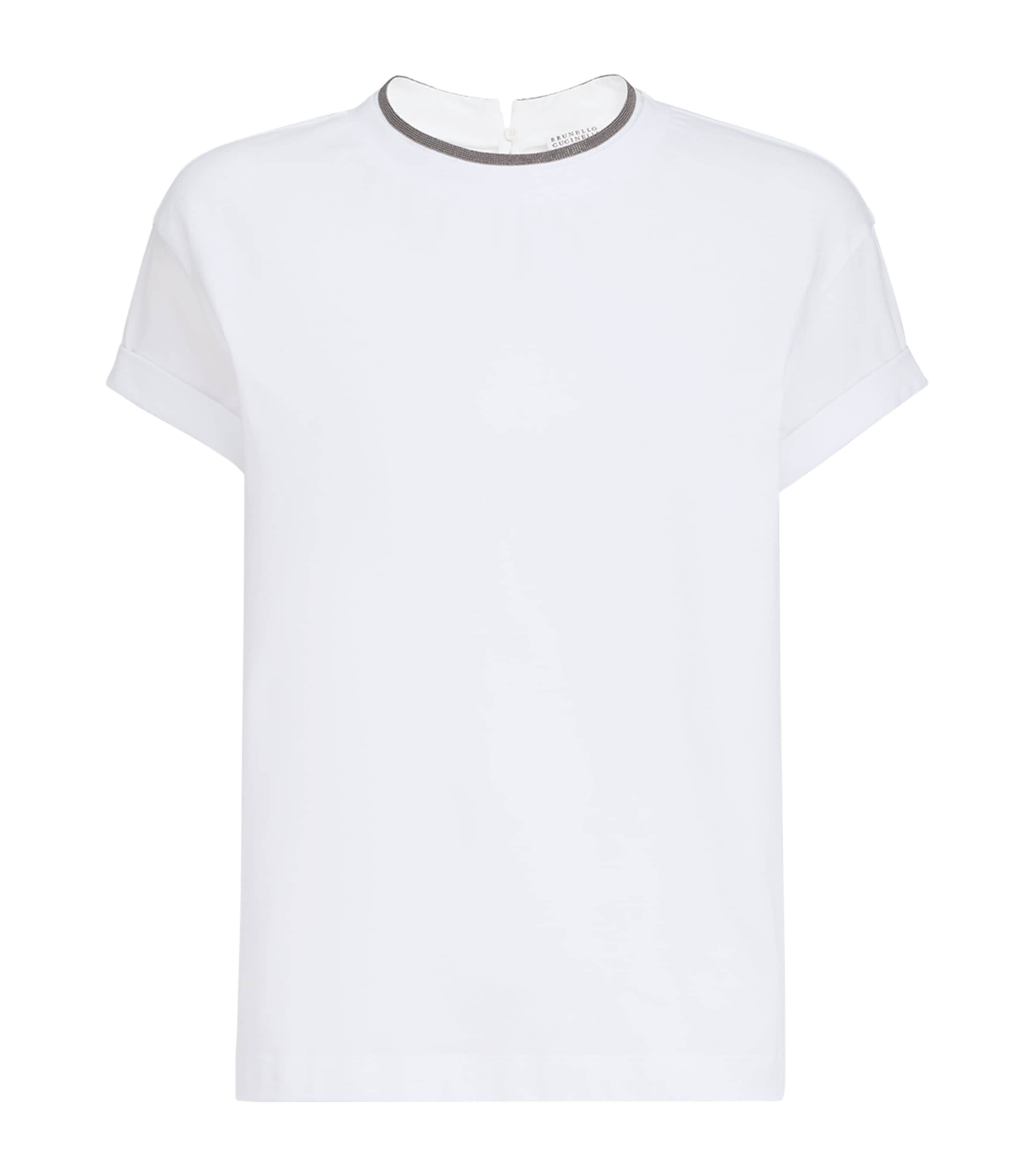 Brunello Cucinelli Womens Embellished Stretch-Cotton T-Shirt Image 1