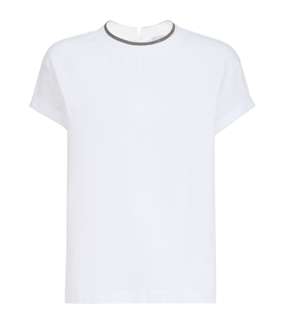 Brunello Cucinelli Womens Embellished Stretch-Cotton T-Shirt Image 1