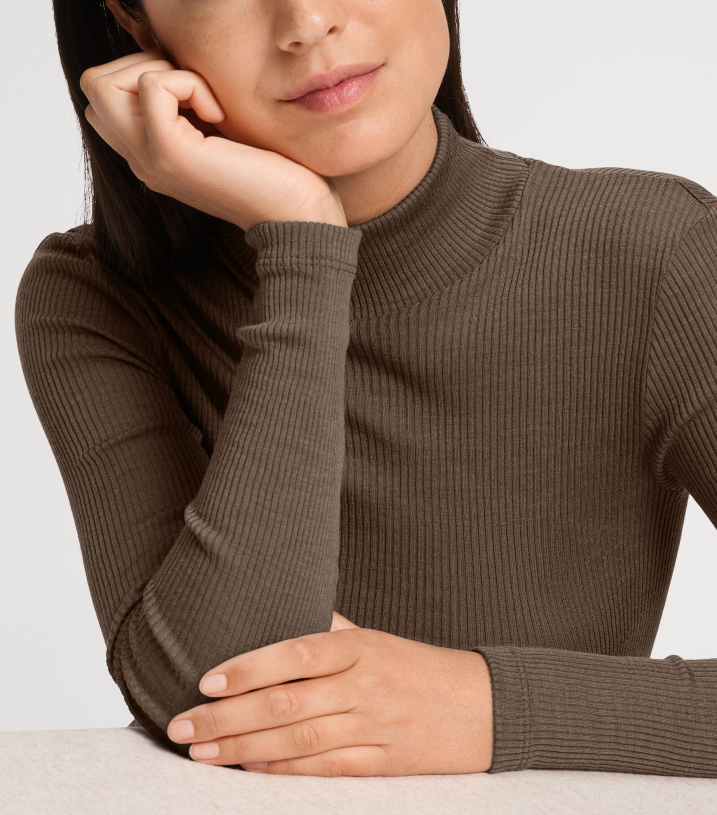 Hanro Womens Wool-Silk Funnel-Neck Top Natural Teak Image 6