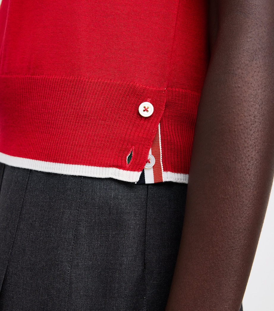 Thom Browne Womens Wool-Blend 4-Bar Short-Sleeve Sweater Red Image 7