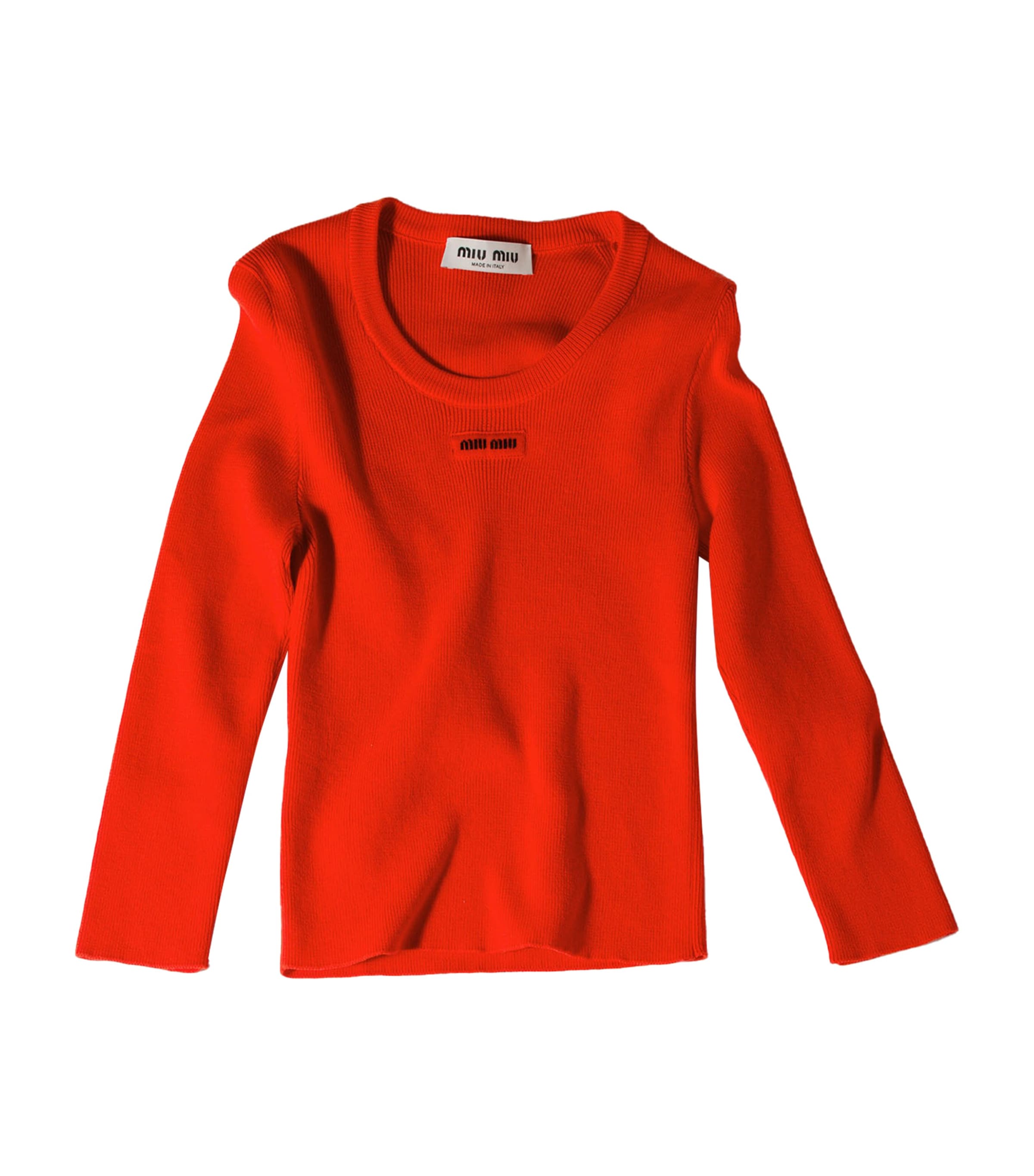 Miu Miu Womens Ribbed Cropped Sweater Orange Image 1