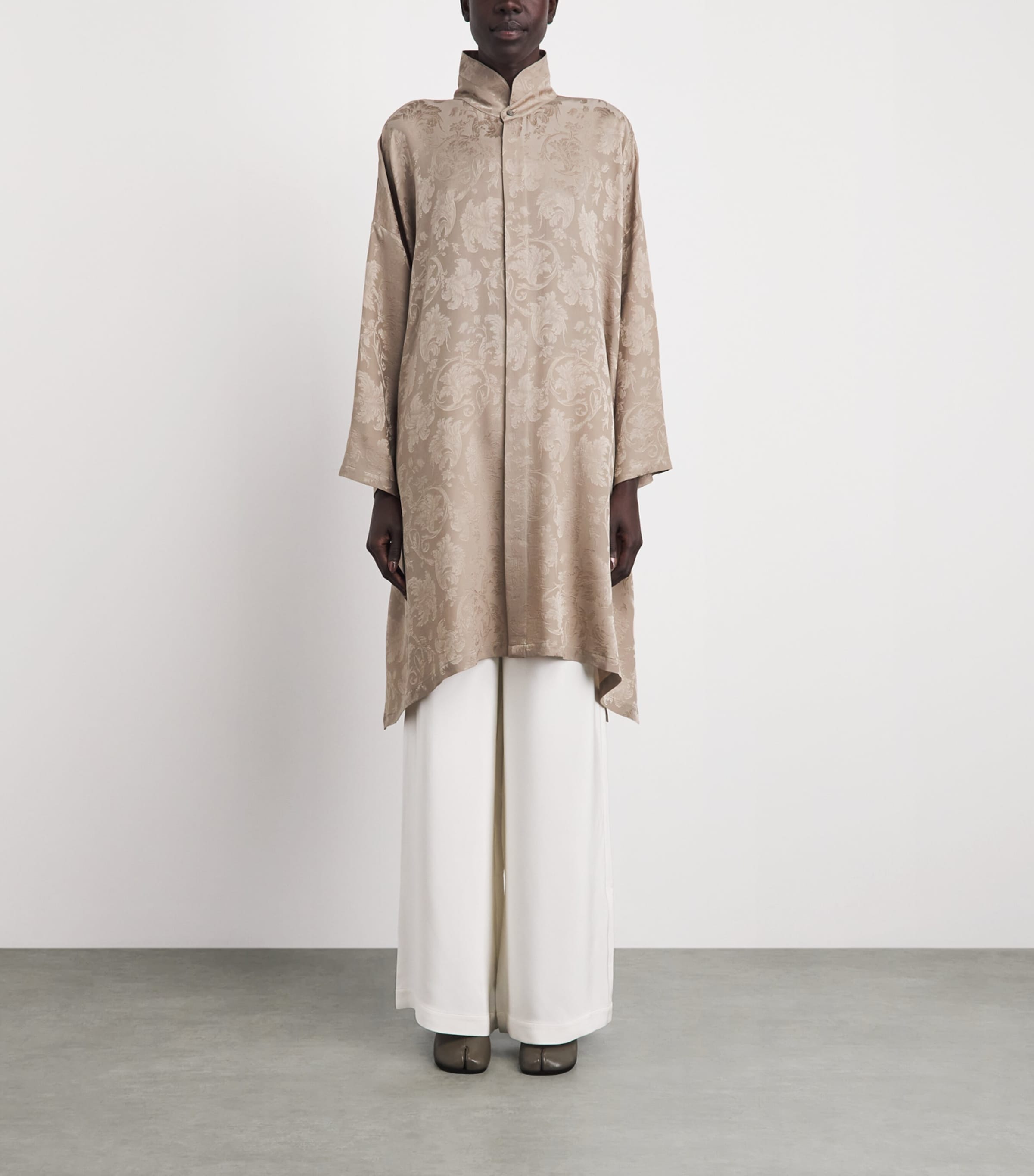 Eskandar Womens Silk Double-Stand Collar Shirt Stone Image 4