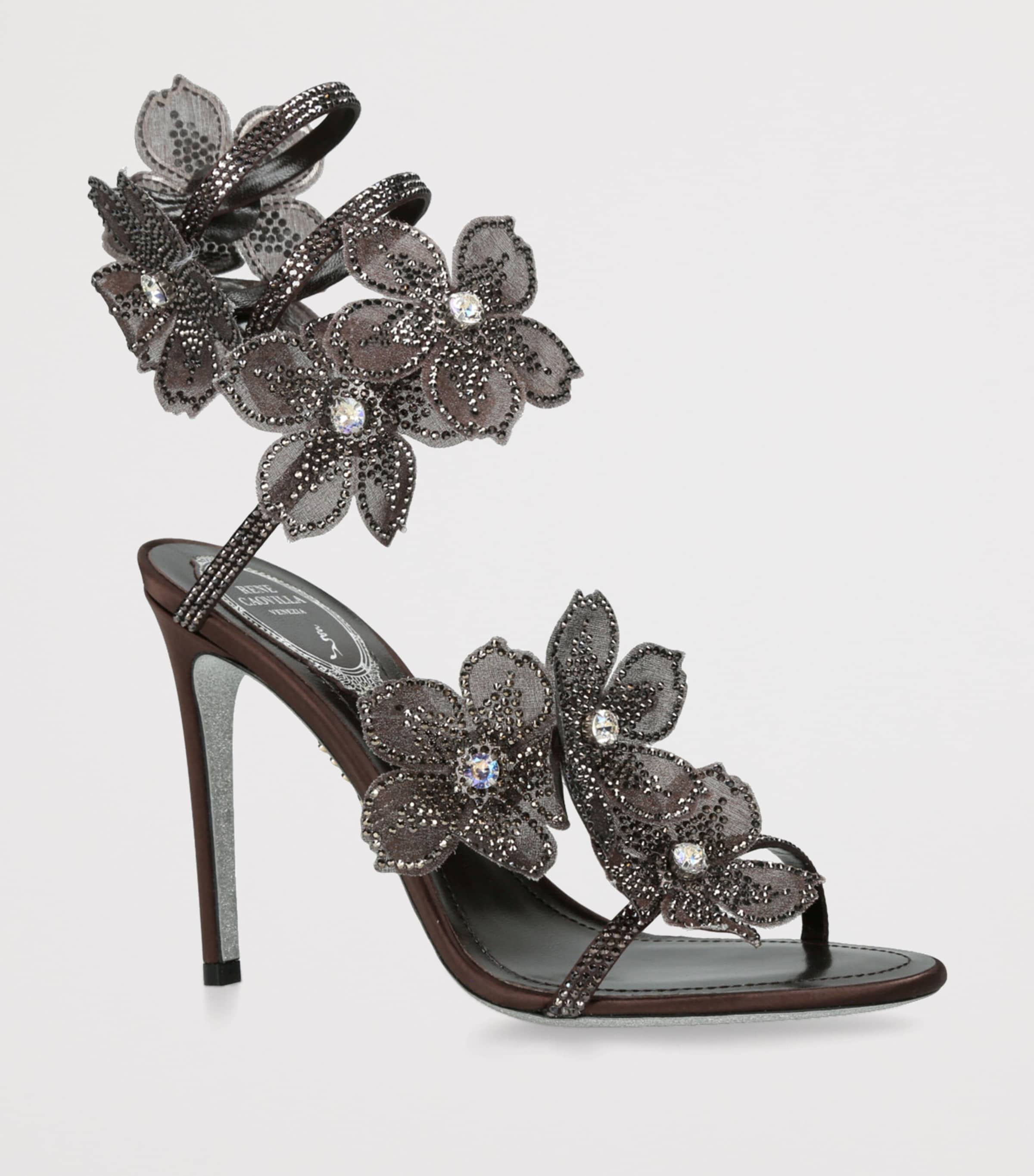 Satin Floral Cleo Sandals 105 DARK BROWN Image 3