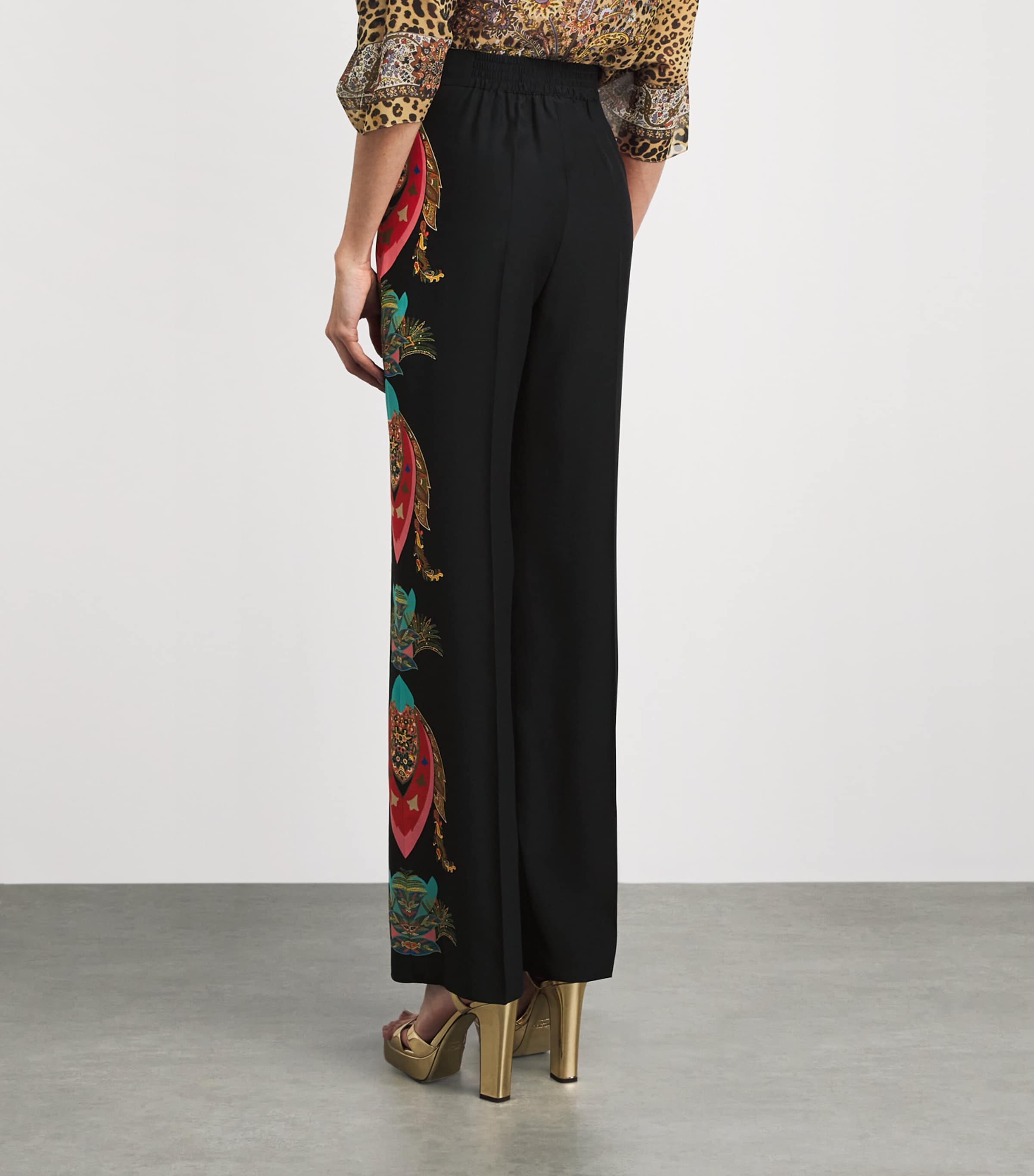 Etro Womens Silk Paisley Skinny Trousers Black Image 5