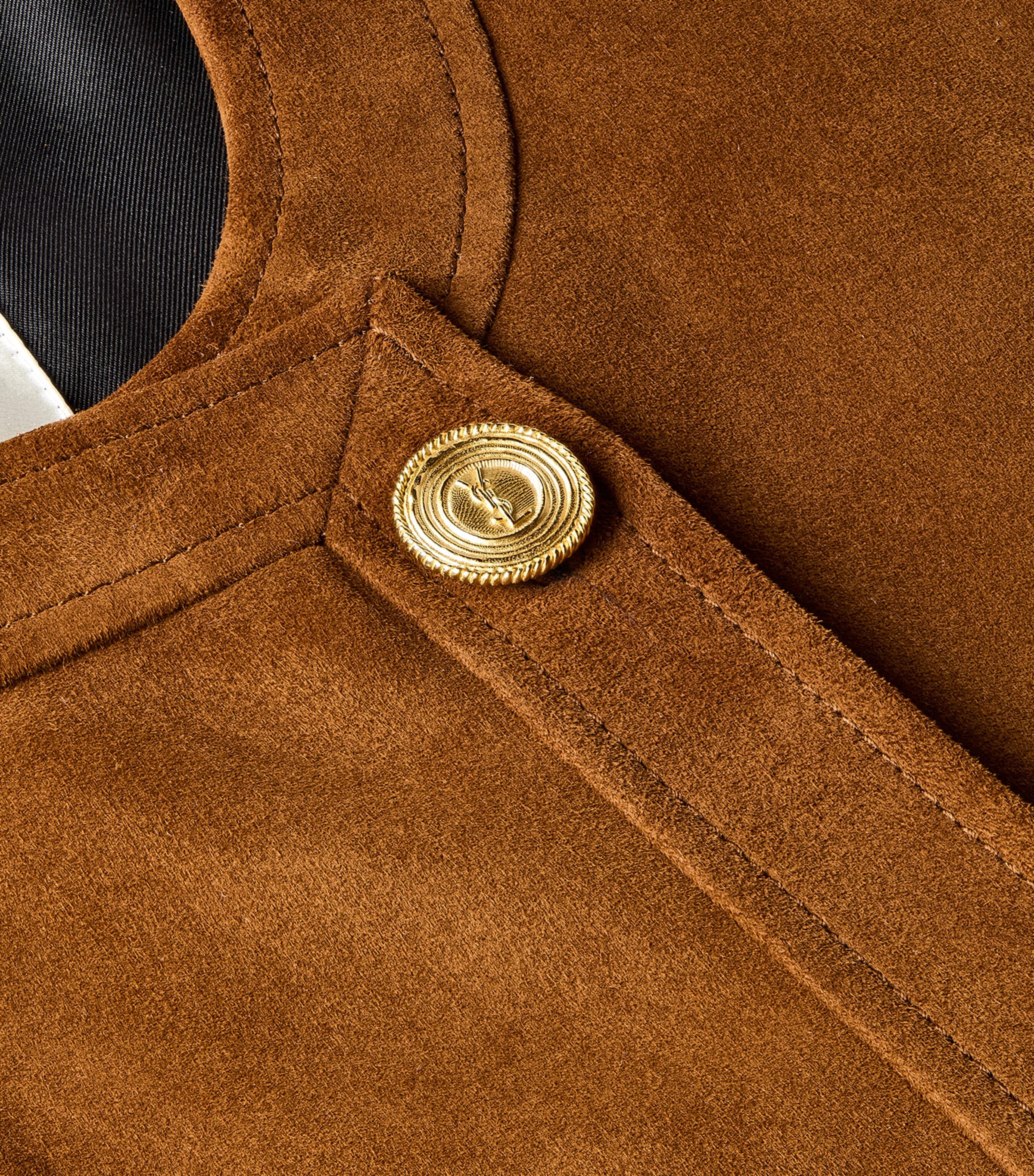 Saint Laurent Womens Suede Cassandre-Button Jacket Image 3