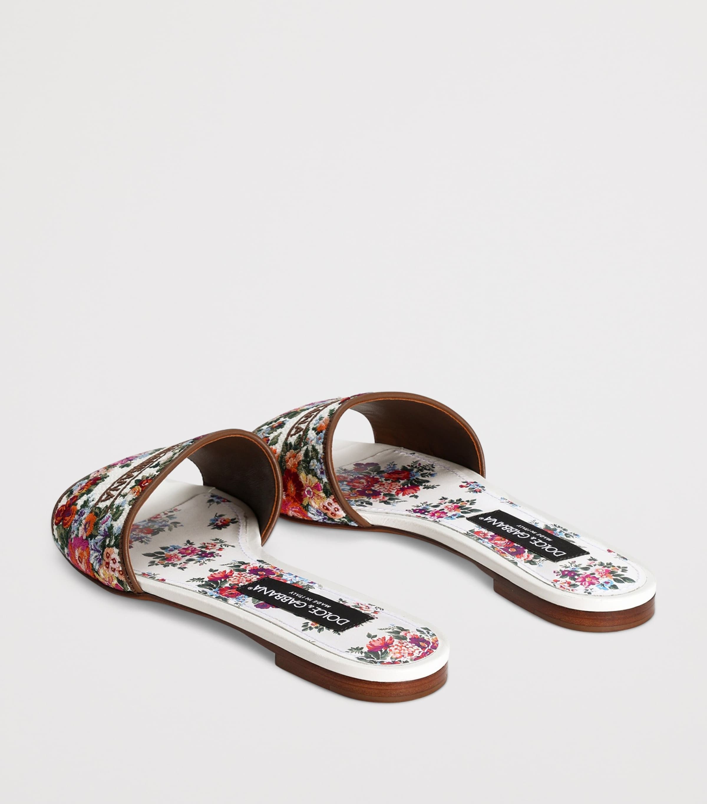 Dolce&Gabbana Leather Embroidered Floral Slides Whit Image 3
