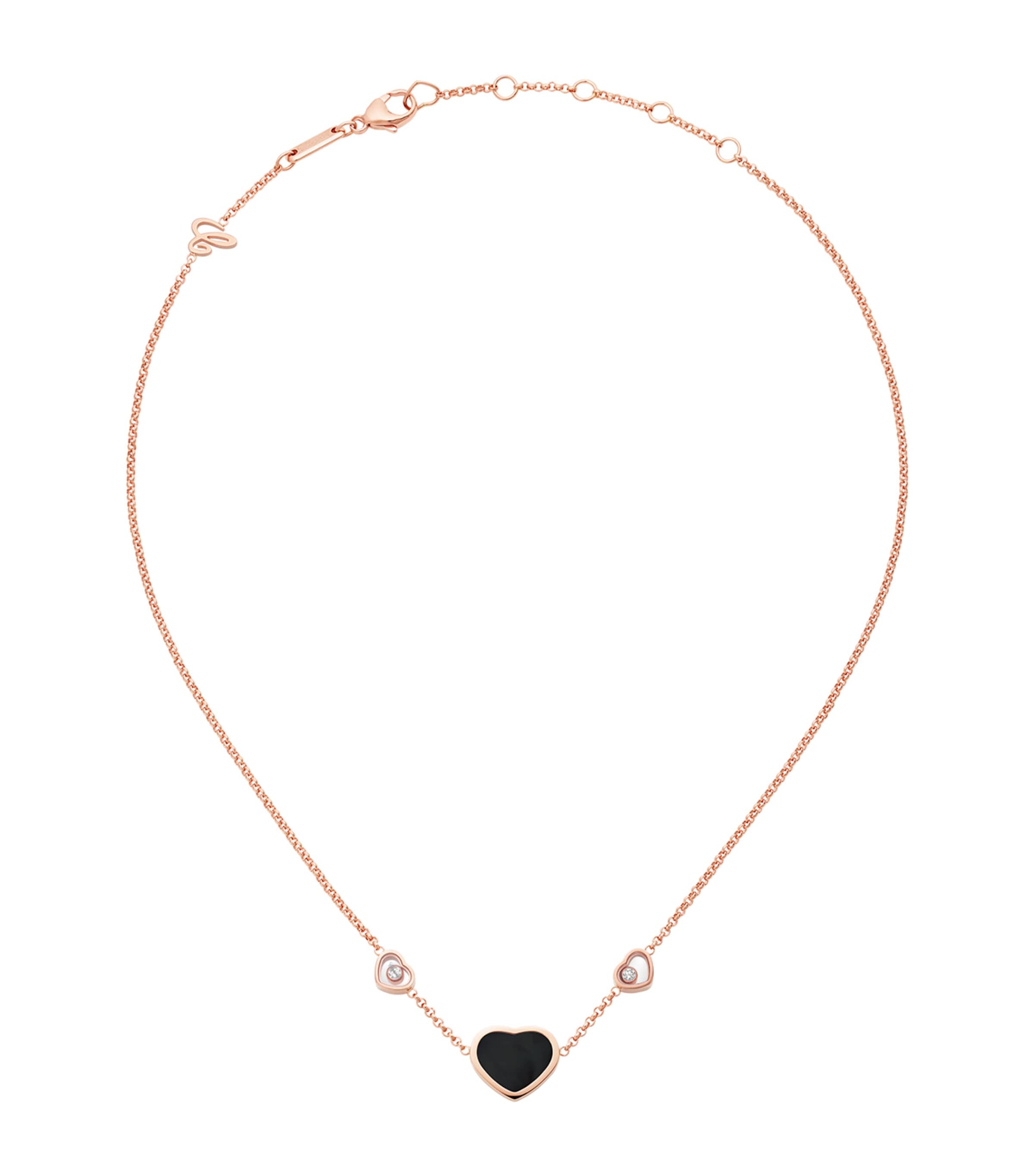 Rose Gold, Diamond and Onyx Happy Hearts Pendant 18K ROSE GOLD Image 2