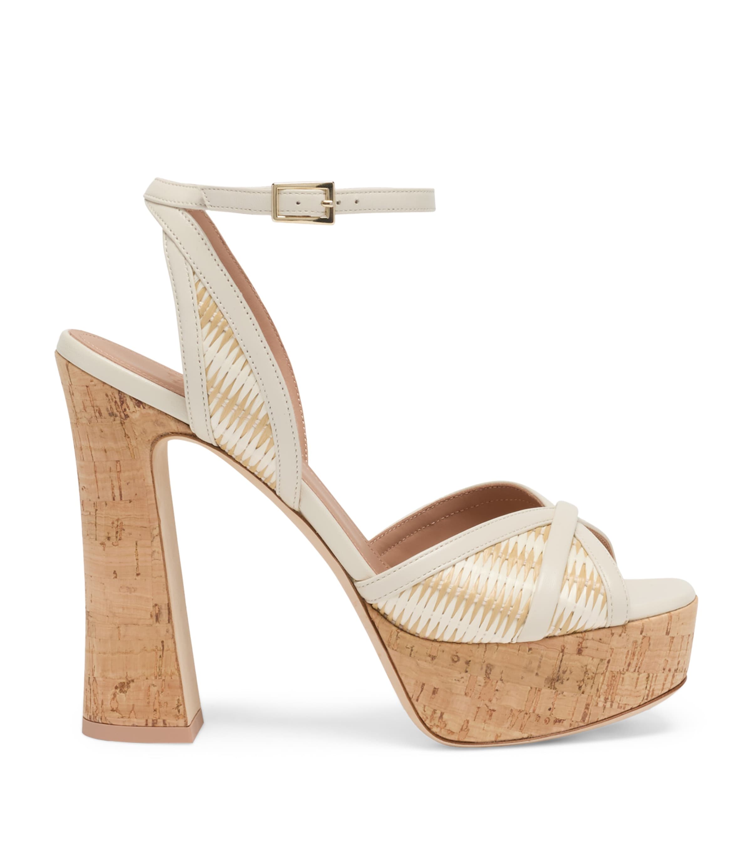 Malone Souliers Raffia Sylvie Platform Sandals 125 Cream Image 1