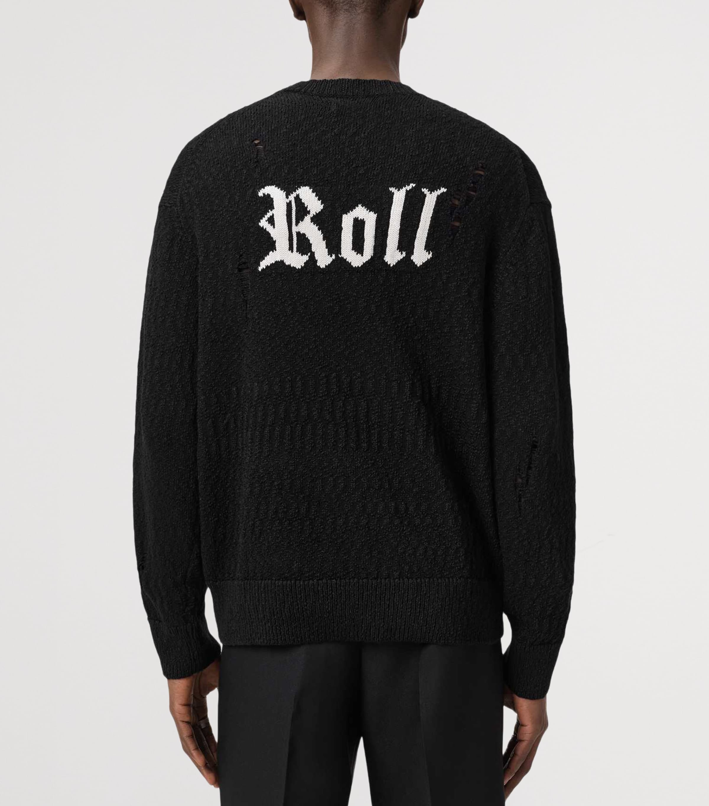 AllSaints Mens Cotton-Blend Drum Sweater Black/chalk White Image 4