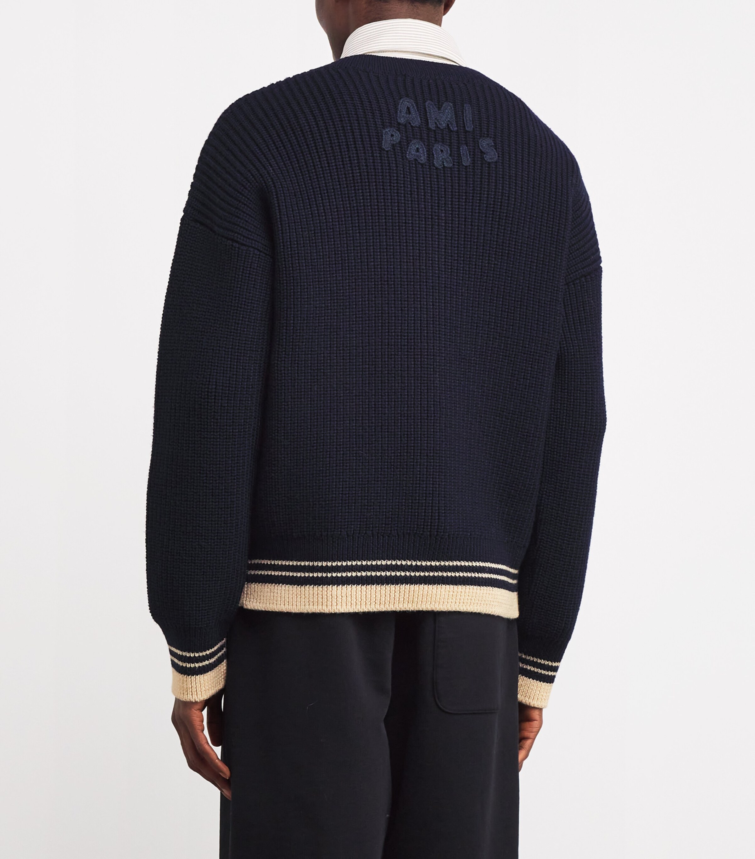 AMI Paris Mens Wool V-Neck Sweater Bleu Image 4