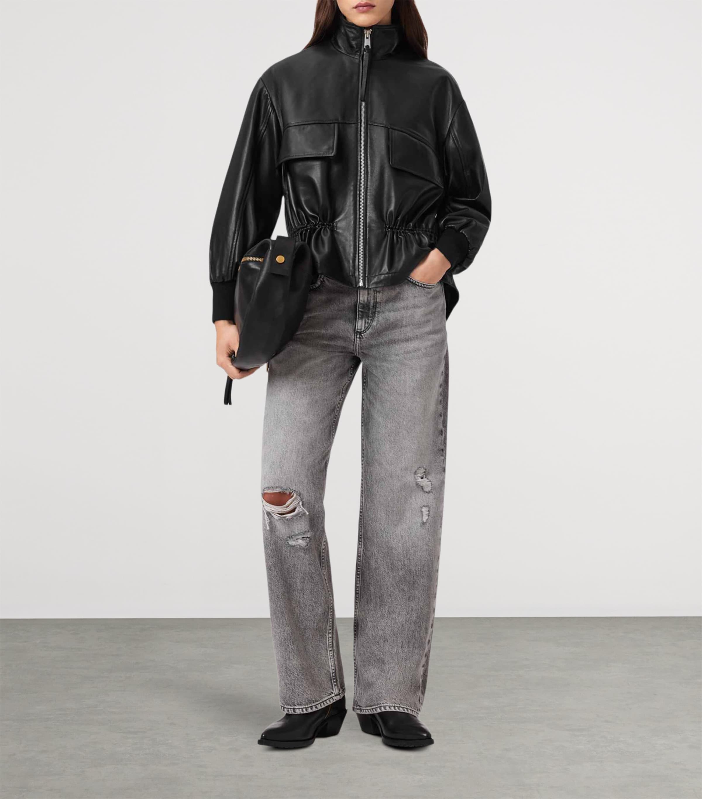 AllSaints Womens Leather Flor Jacket Black Image 3