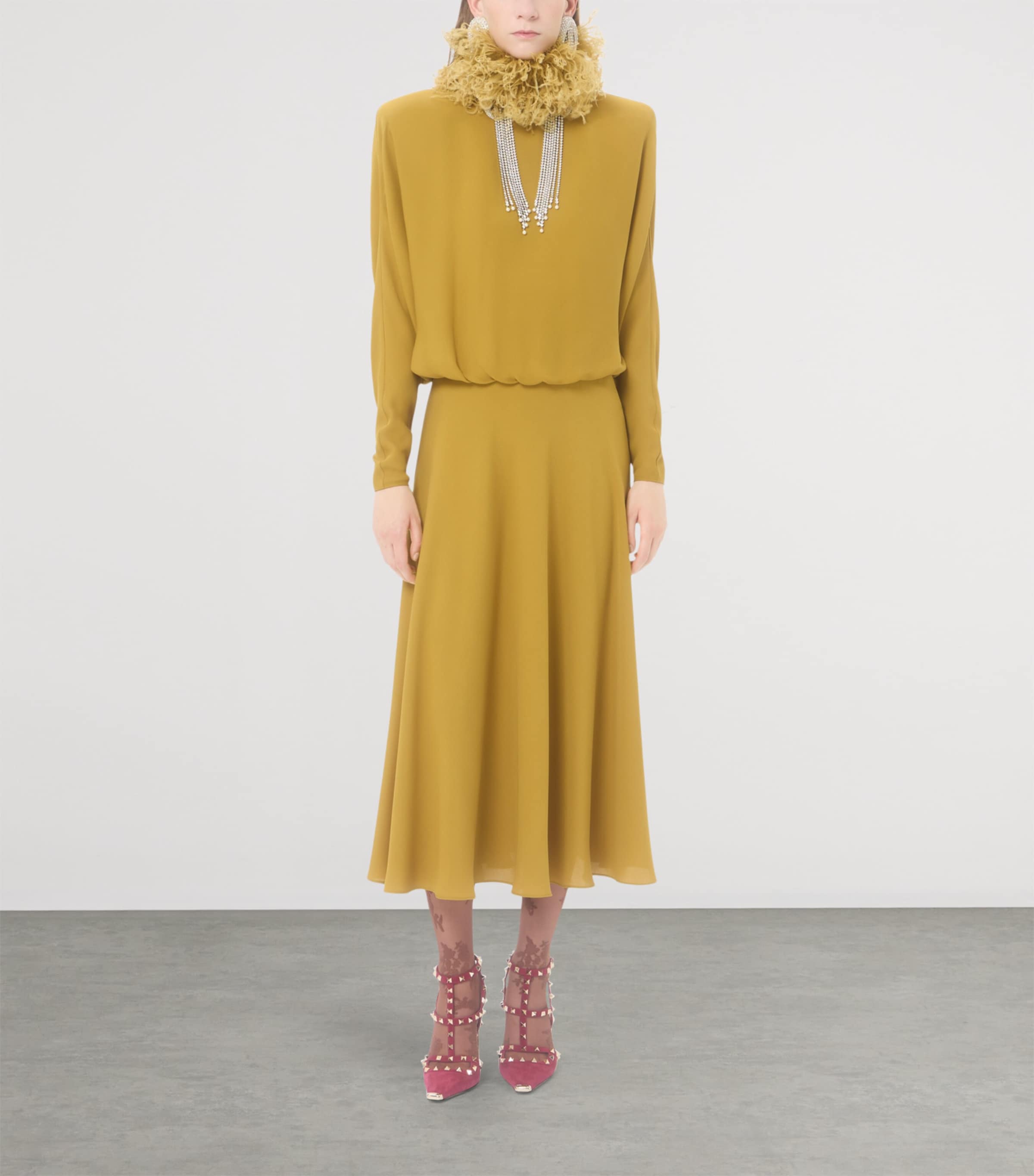 Valentino Womens Silk Feather-Trim Midi Dress Image 2
