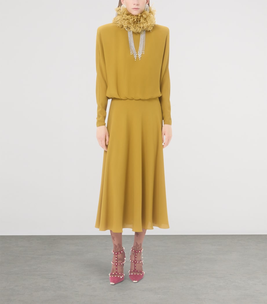 Valentino Womens Silk Feather-Trim Midi Dress Image 2