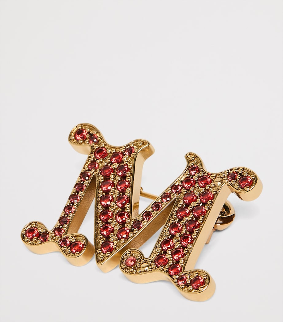 Embellished Monogram Brooch RED Image 2