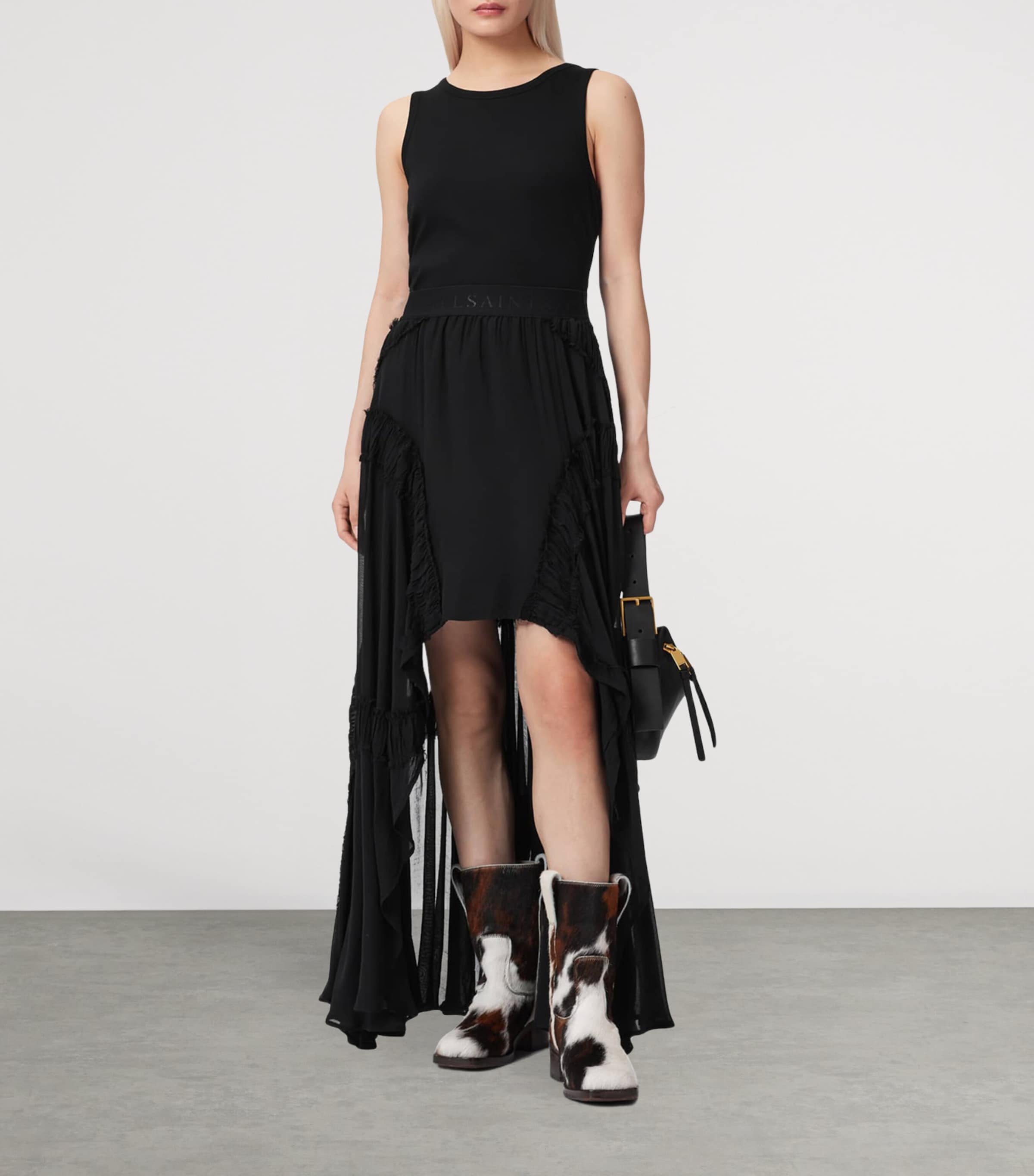 AllSaints Womens Ruched Asymmetric Dorina Maxi Skirt Black Image 2