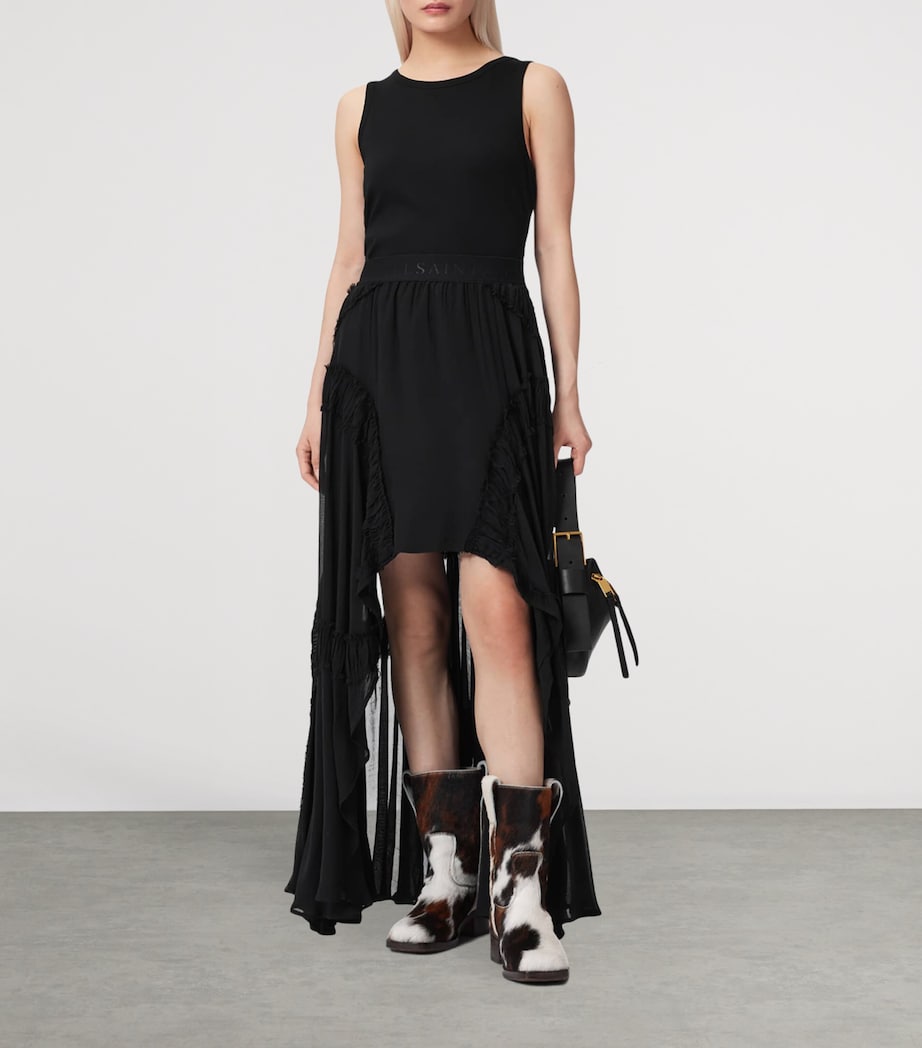 AllSaints Womens Ruched Asymmetric Dorina Maxi Skirt Black Image 2