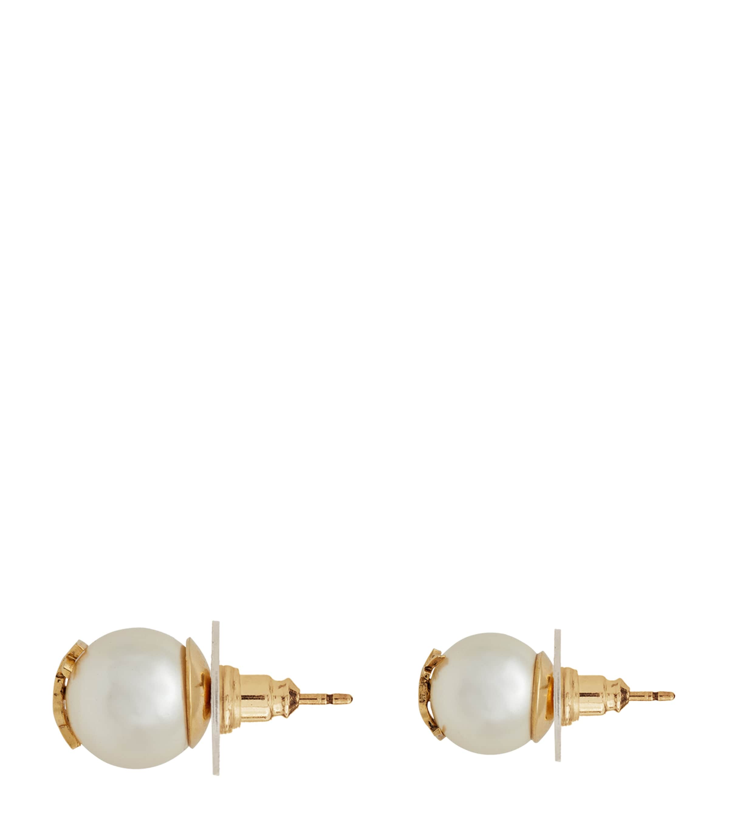 Saint Laurent Mismatched Faux-Pearl Monogram Earrings Image 2