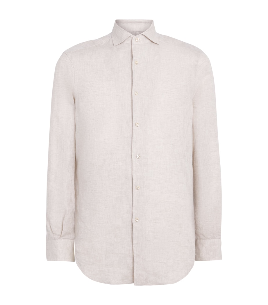 Pal Zileri Mens Linen Jacquard Shirt Light Brown Image 1