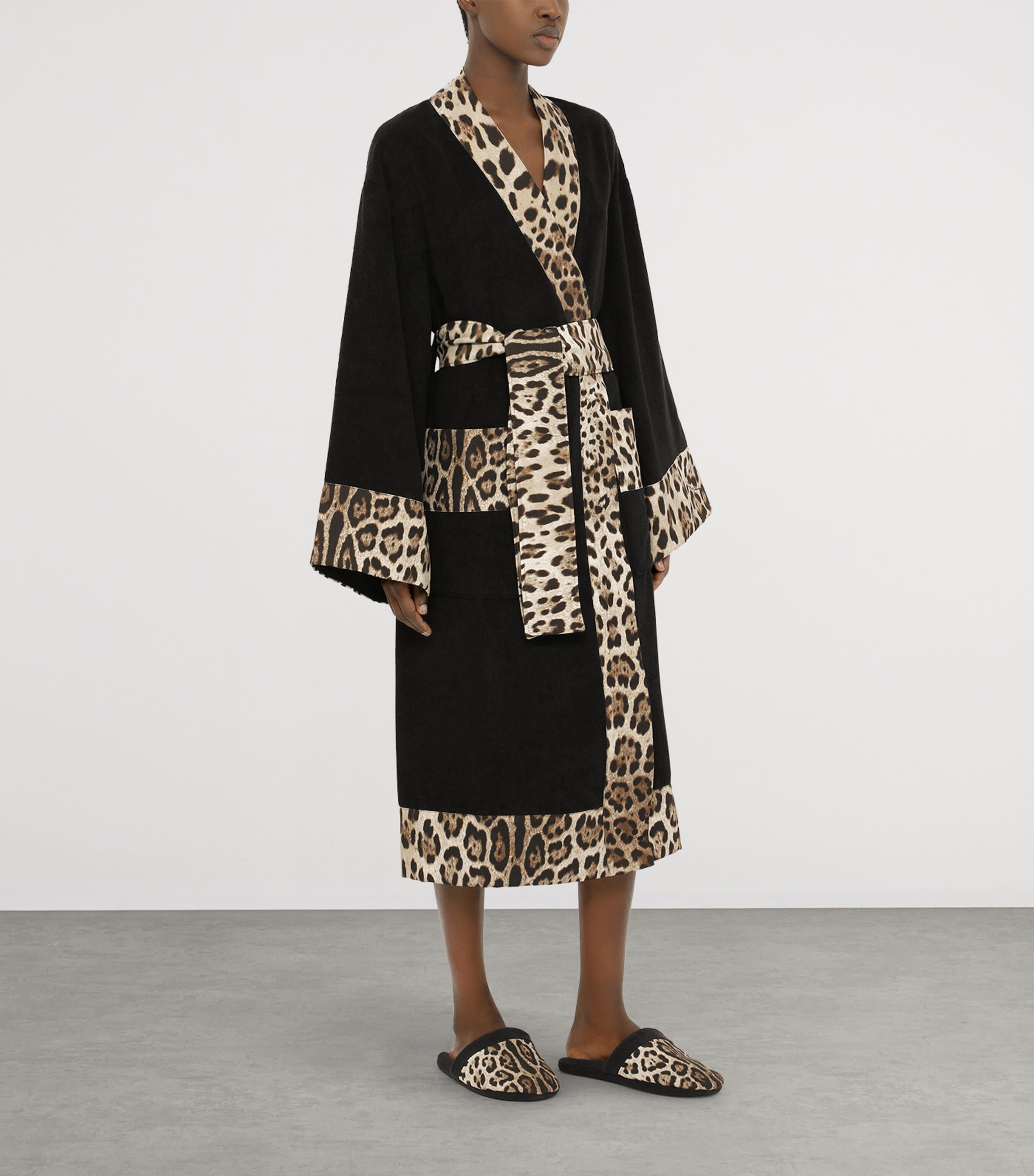Terry Cotton Leopard Print Robe UL002 NERO LEOPARDO Image 6
