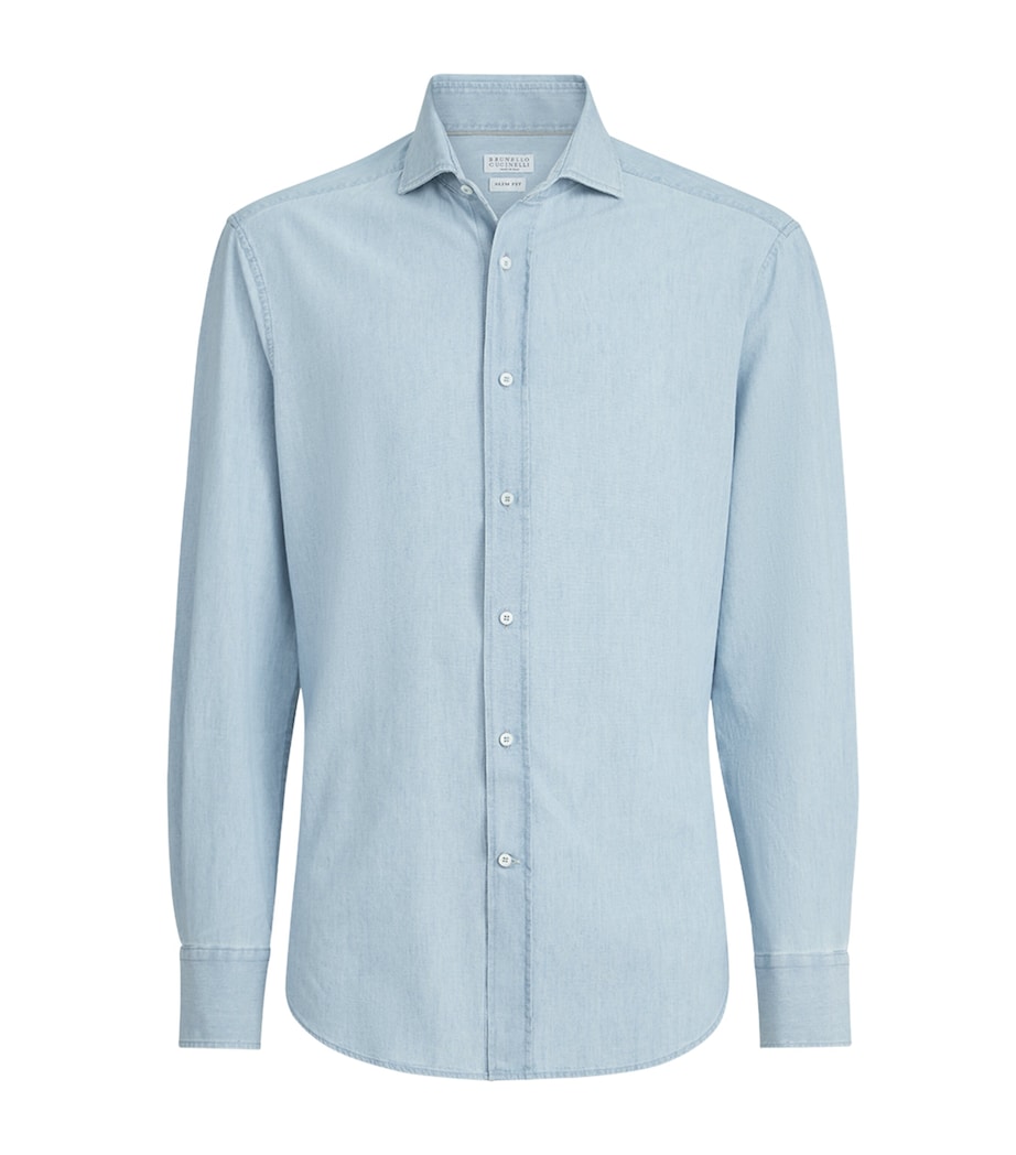 Brunello Cucinelli Mens Denim-Effect Chambray Shirt Image 1