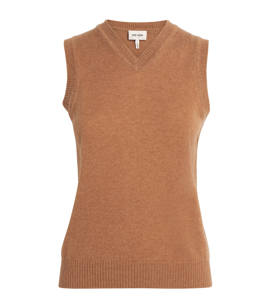 ME+EM Womens Cashmere V-Neck Sweater Vest Caramel Melange Image 1