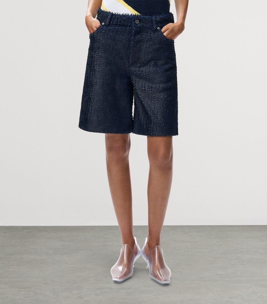 LOEWE Womens Leather Feather Shorts Dark Blue Image 3