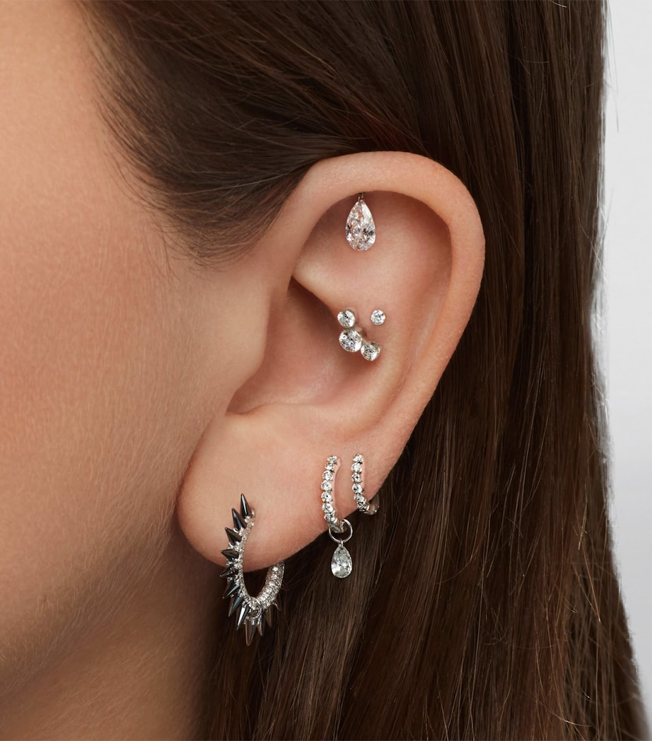 Floating Pear Diamond Charm Single Stud Earring (7mm) WHITE GOLD Image 2