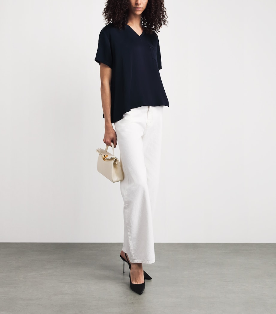 Fabiana Filippi Womens Embellished V-Neck T-Shirt Blu Notte Image 2