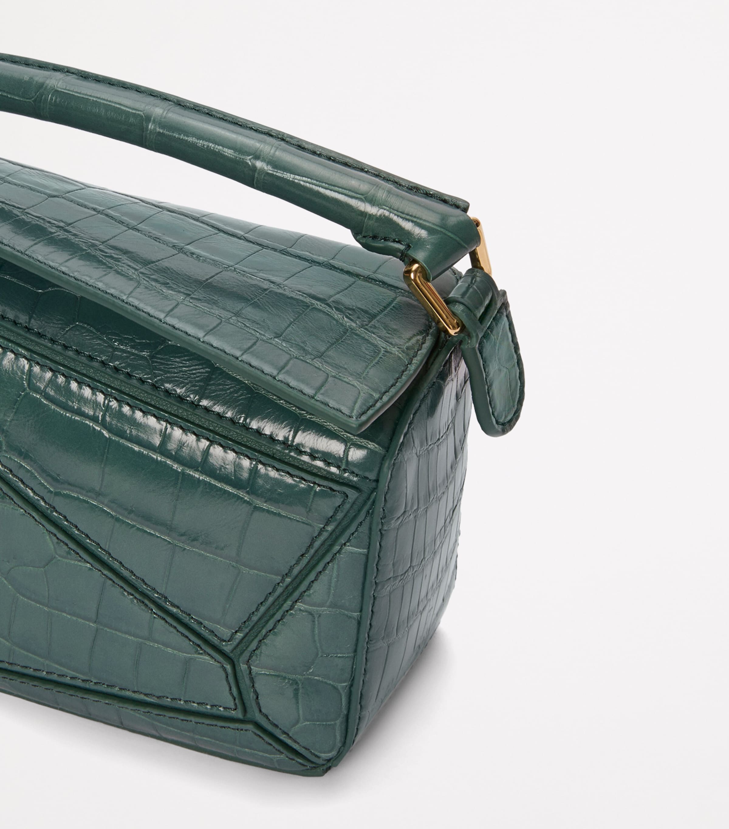 EXCLUSIVE Mini Crocodile Skin Puzzle Top-Handle Bag VETIVER Image 7