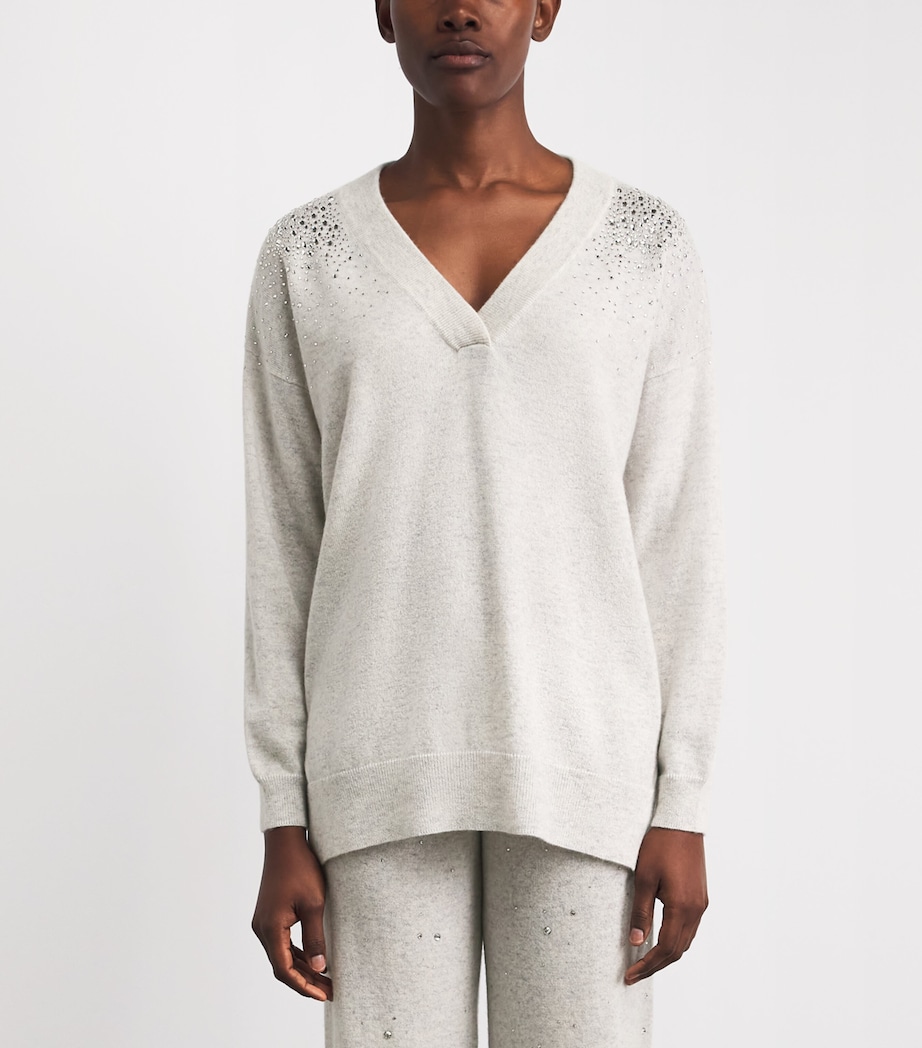 William Sharp Womens Cashmere Crystal-Embellished Sweater Silverhaze Crystal Image 4