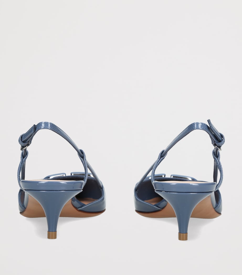 Valentino Garavani Leather VLogo Slingback Pumps 40 Blue Image 4