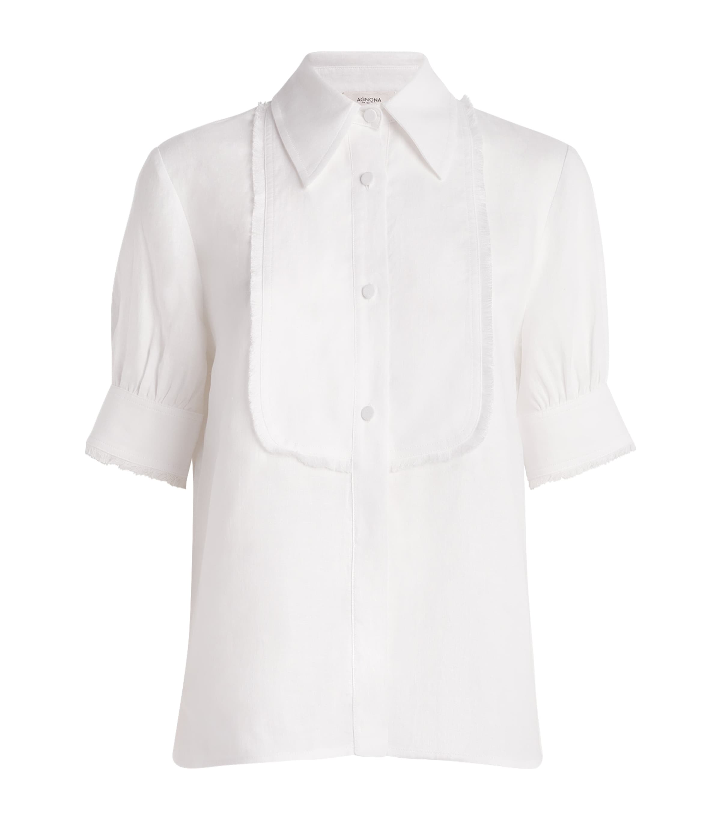 Agnona Womens Linen Short-Sleeve Shirt White Image 1