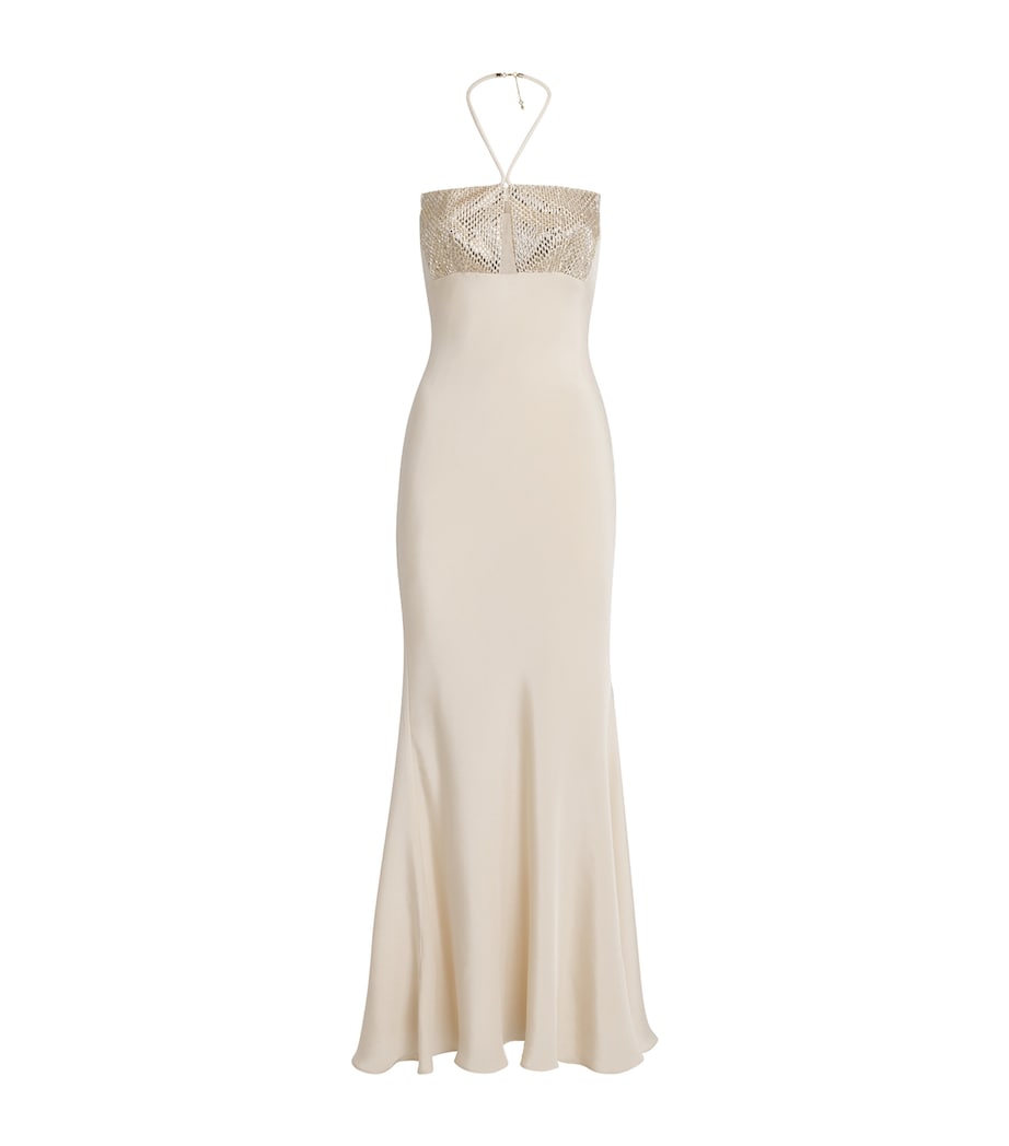 Silk Embellished Halterneck Maxi Dress CHAMPAGNE Image 1
