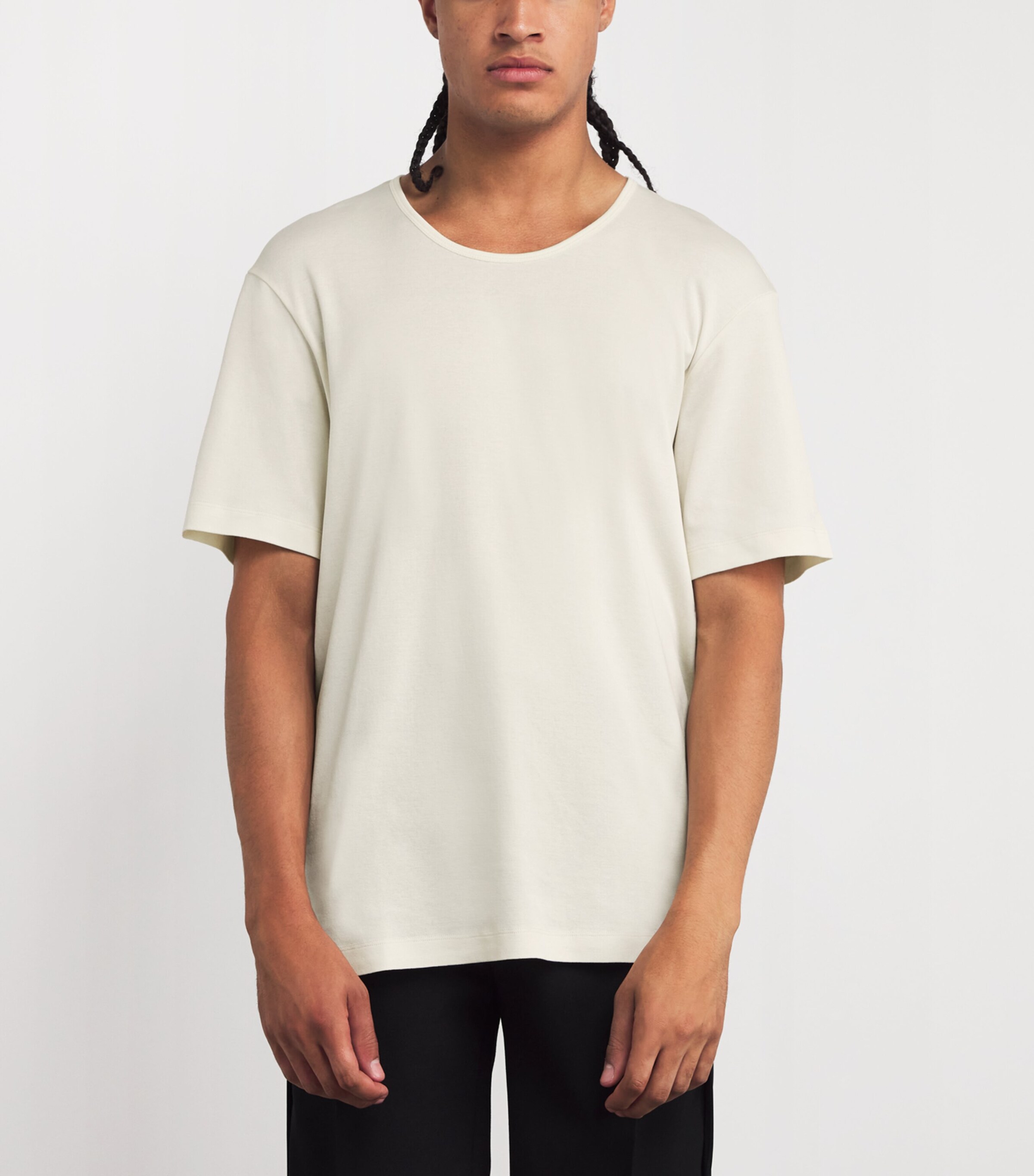 Lemaire Mens Cotton Ribbed T-Shirt Light Cream Image 3