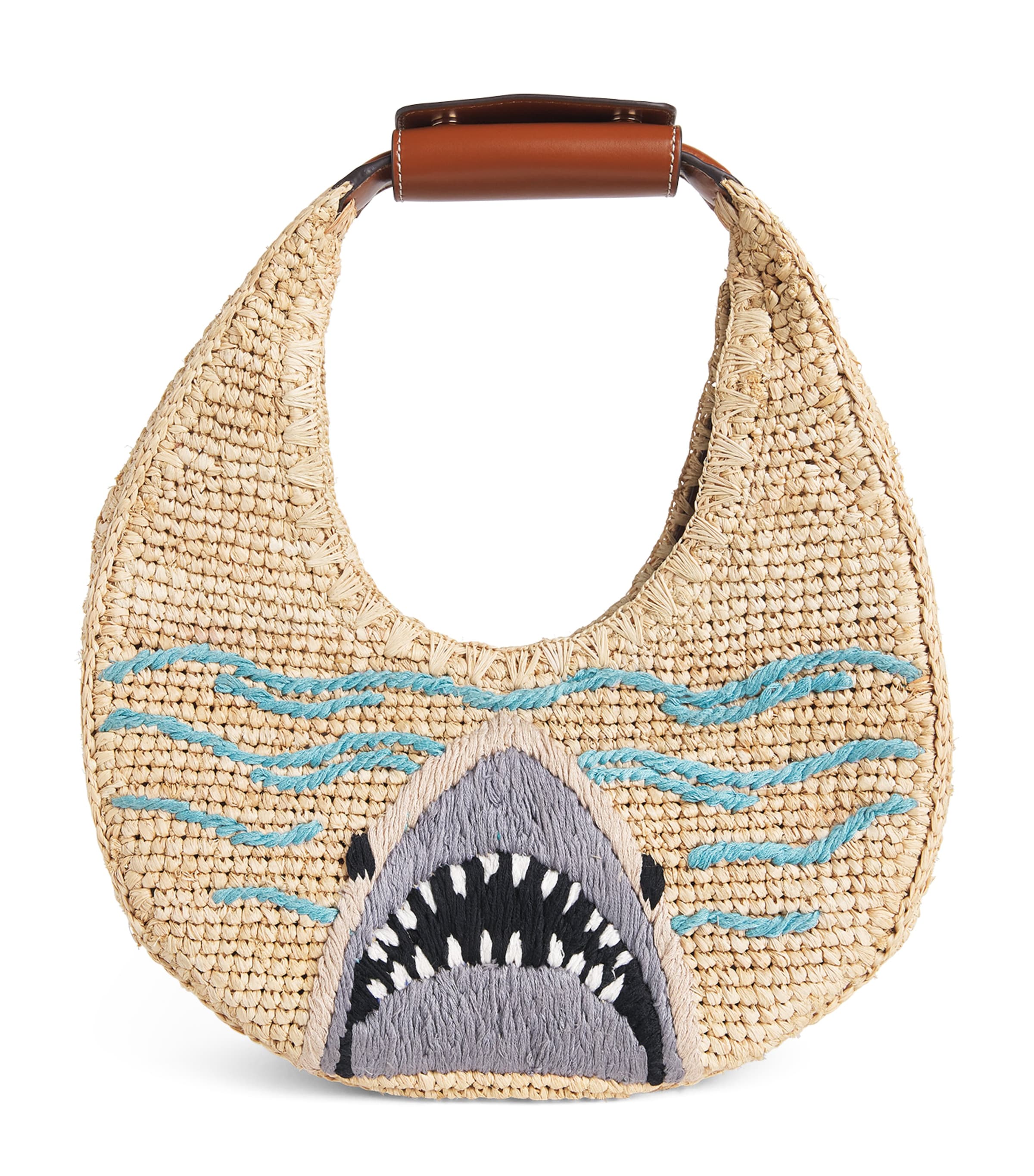 STAUD Raffia Woven Shark Moon Shoulder Bag Grwt Great White Image 1