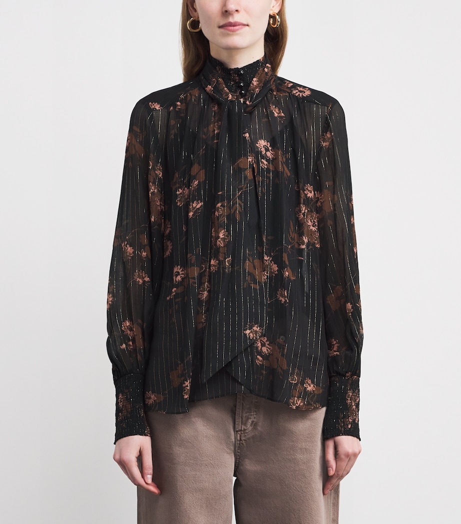 Georgette Floral Blouse and Tie BLACK/MULTI Image 3