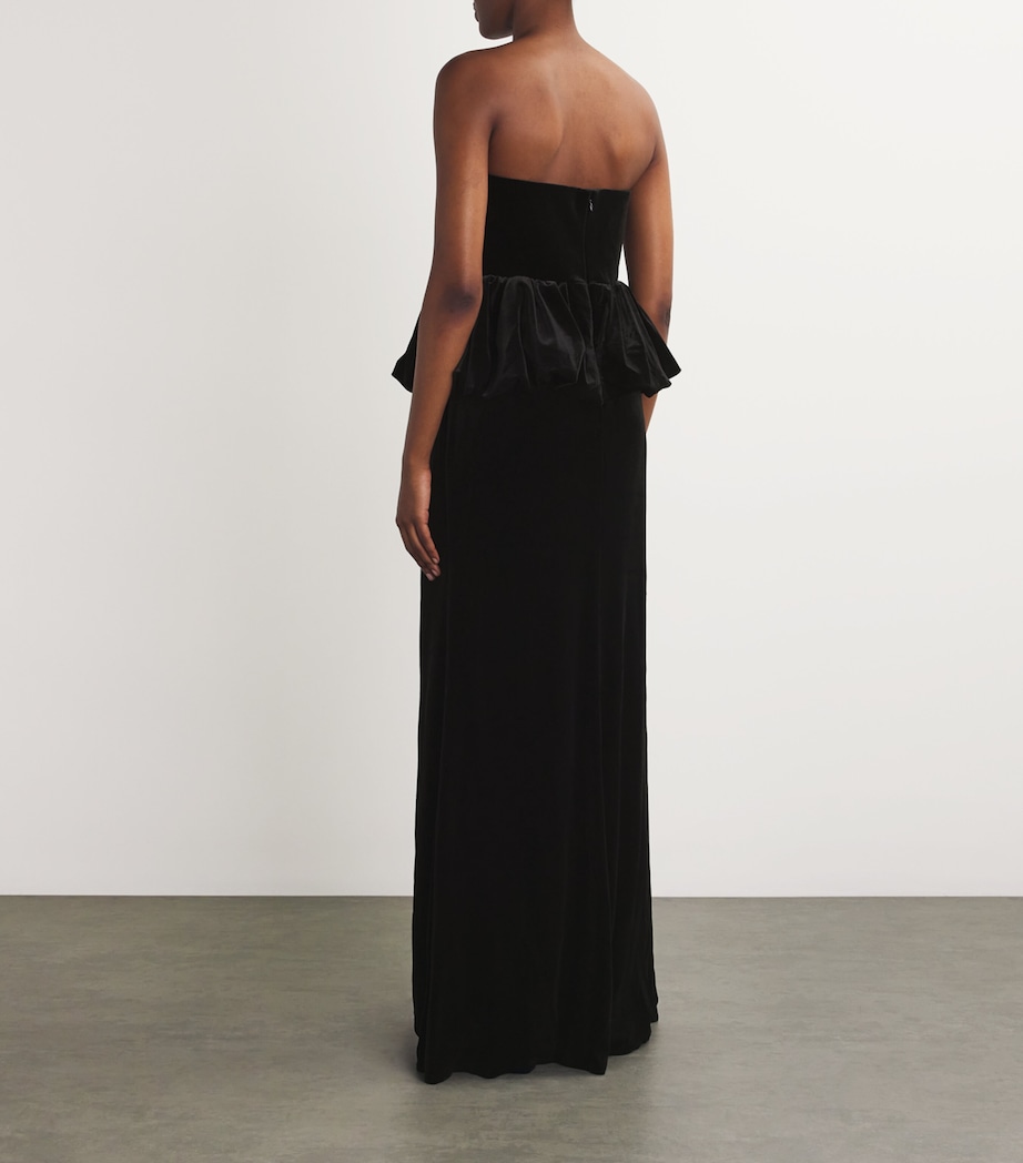Self-Portrait Womens Velvet Peplum Maxi Dress Black Image 3