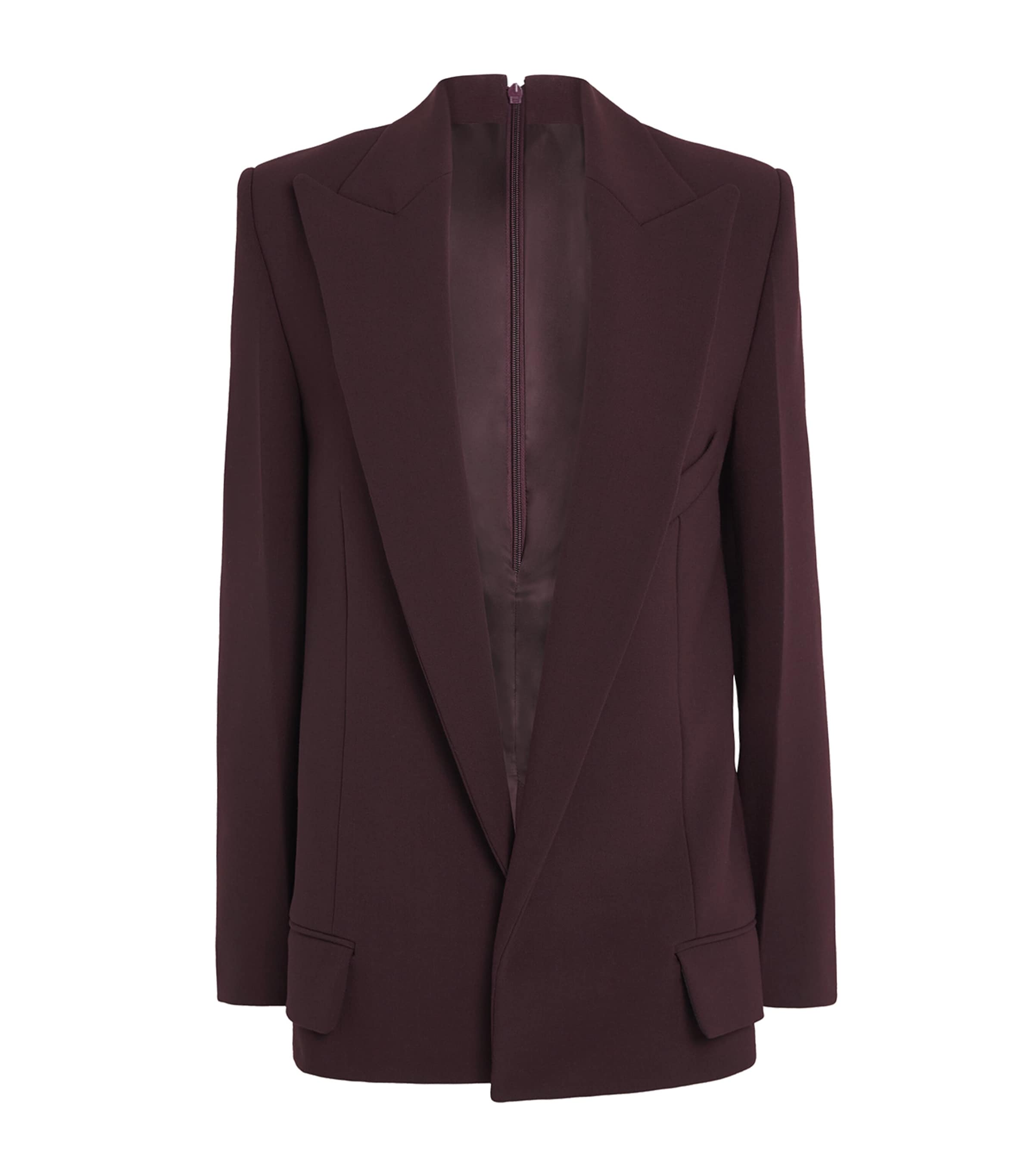 Victoria Beckham Twill Peak-lapel Blazer In Burgundy