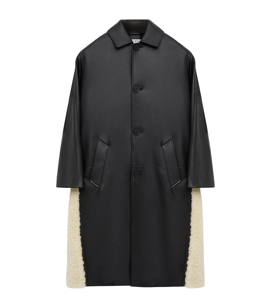 LOEWE Womens Nappa Lambskin Shearling-Trim Coat Black Image 1