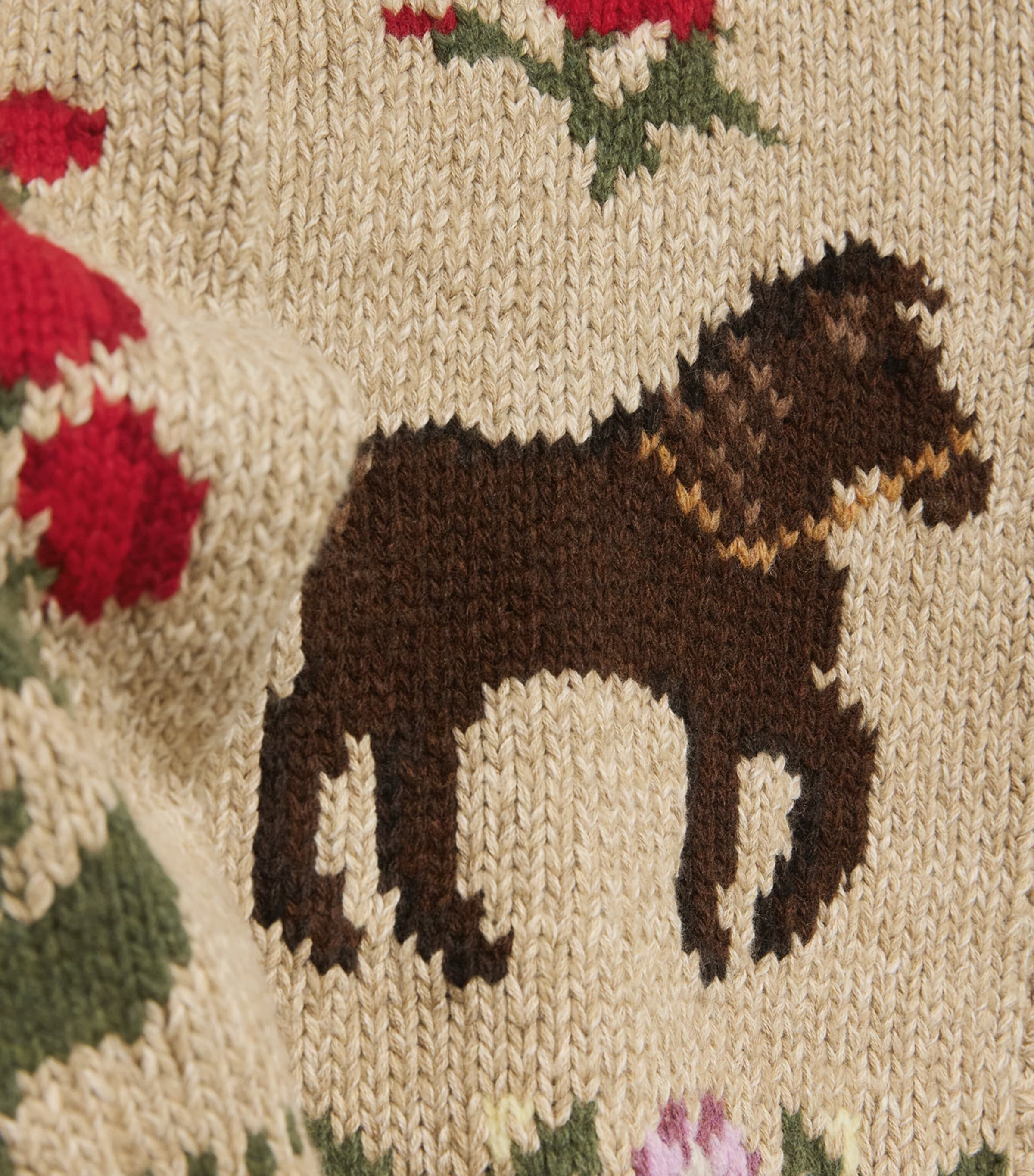 Polo Ralph Lauren Womens Cotton-Wool Horse Intarsia Zip-Up Cardigan Tan Multi Image 6