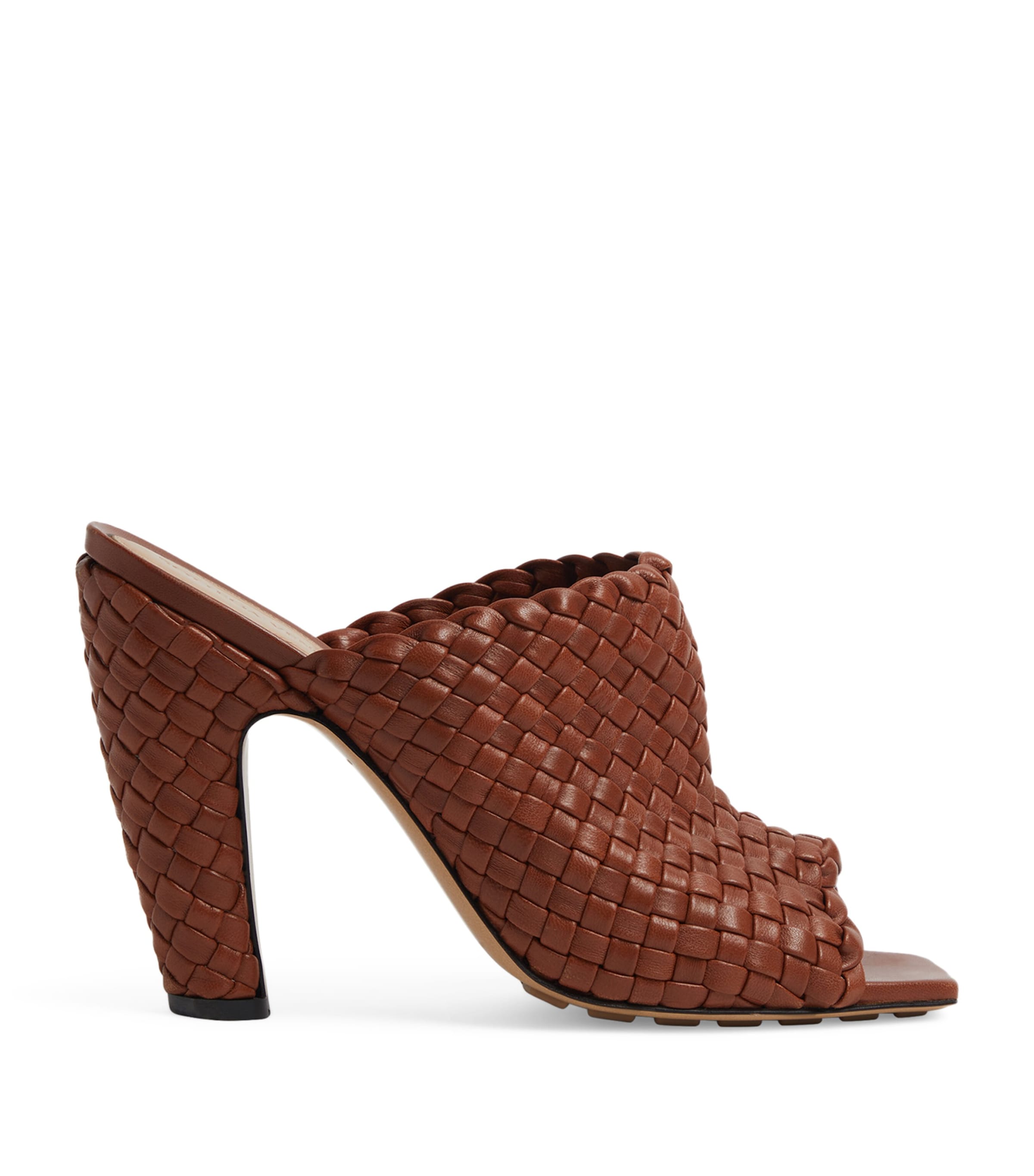 Bottega Veneta Womens Brown Canalazzo Intrecciato-weave Leather Heeled Mules In Green