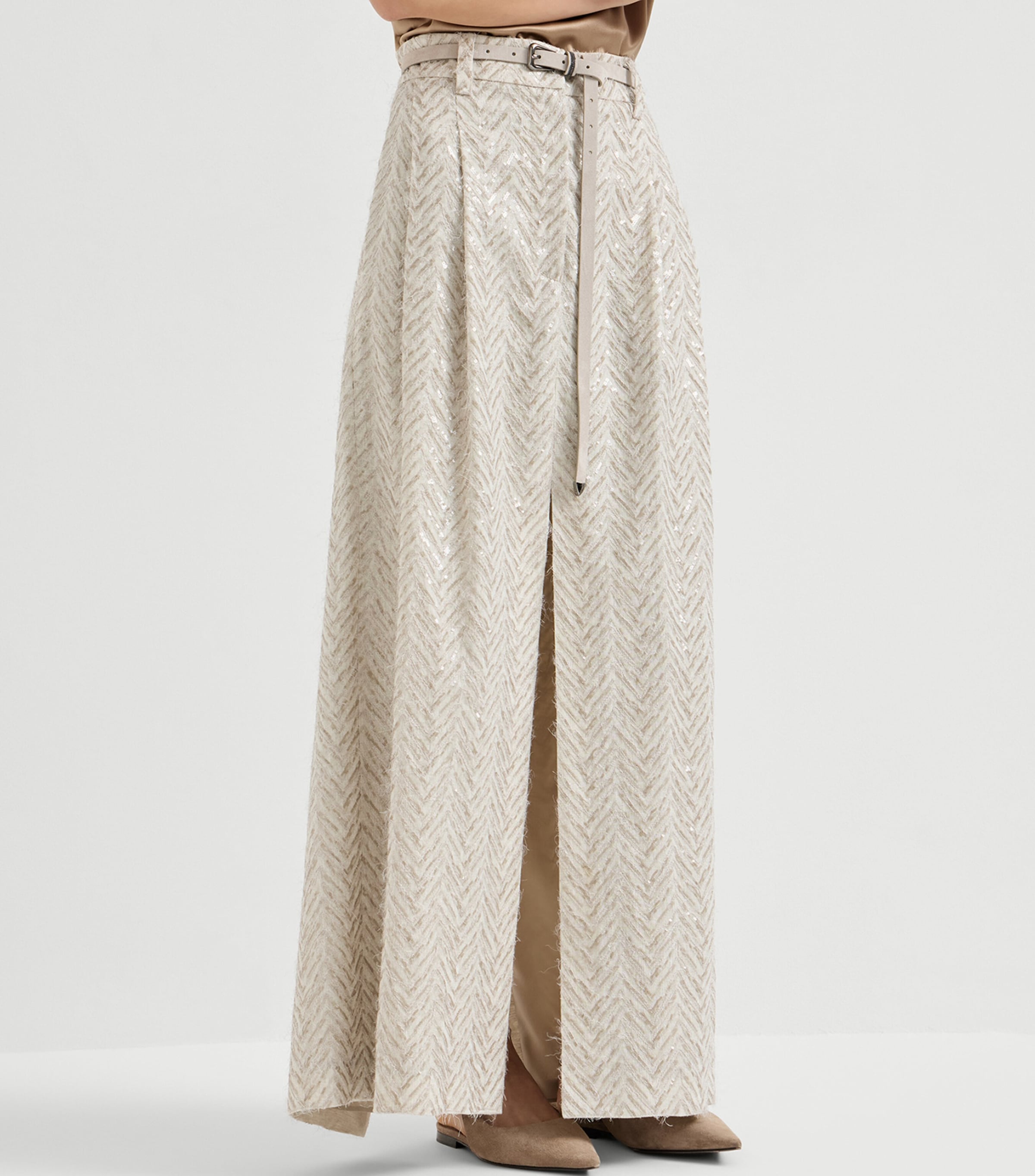 Brunello Cucinelli Womens Linen Sequinned Maxi Skirt Image 2