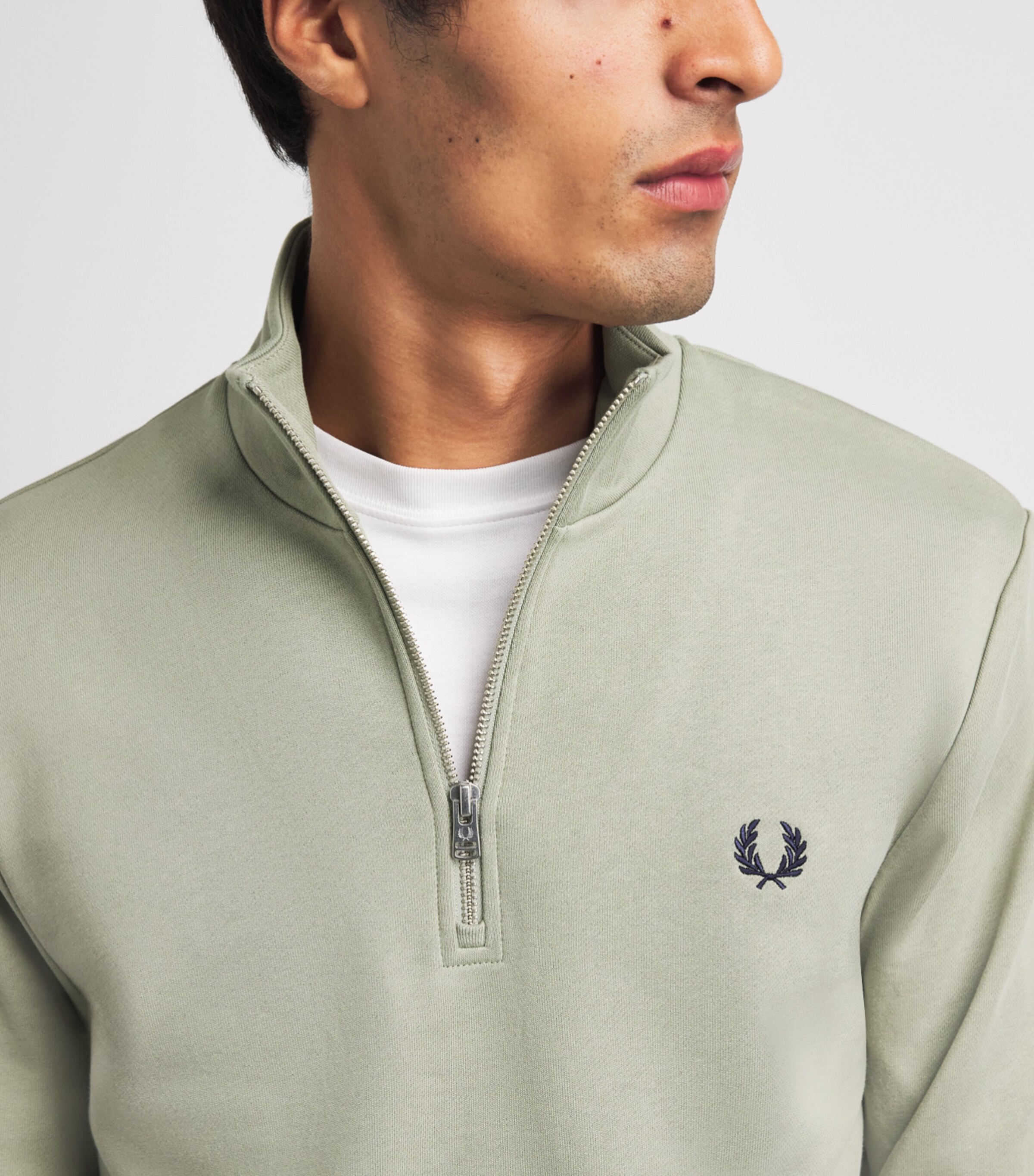 Fred Perry Mens Cotton Half-Zip Sweatshirt Seagrs/ecr/dkair Image 3