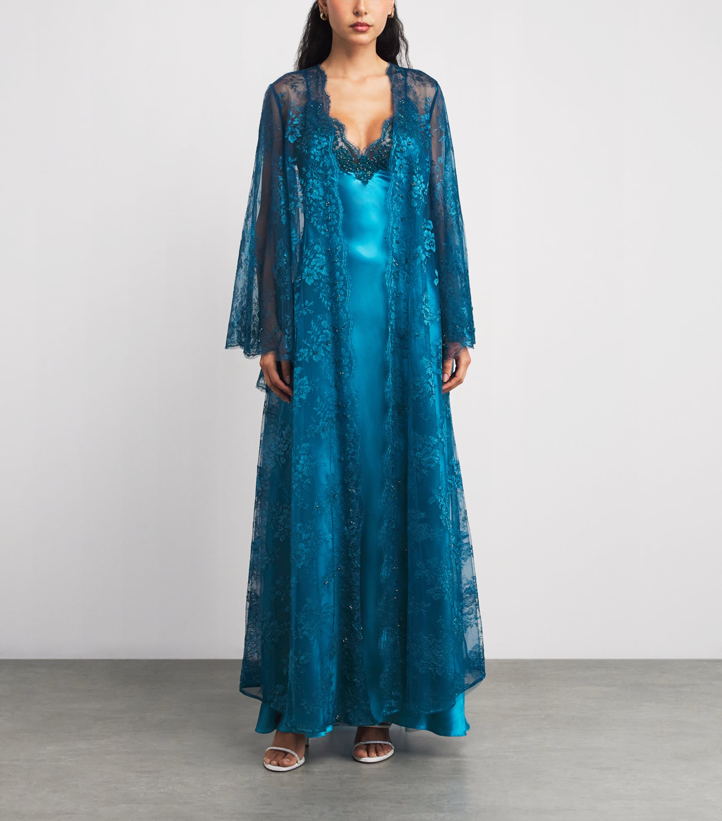 Silk Embellished Long Robe PETROL BLUE GREEN Image 2