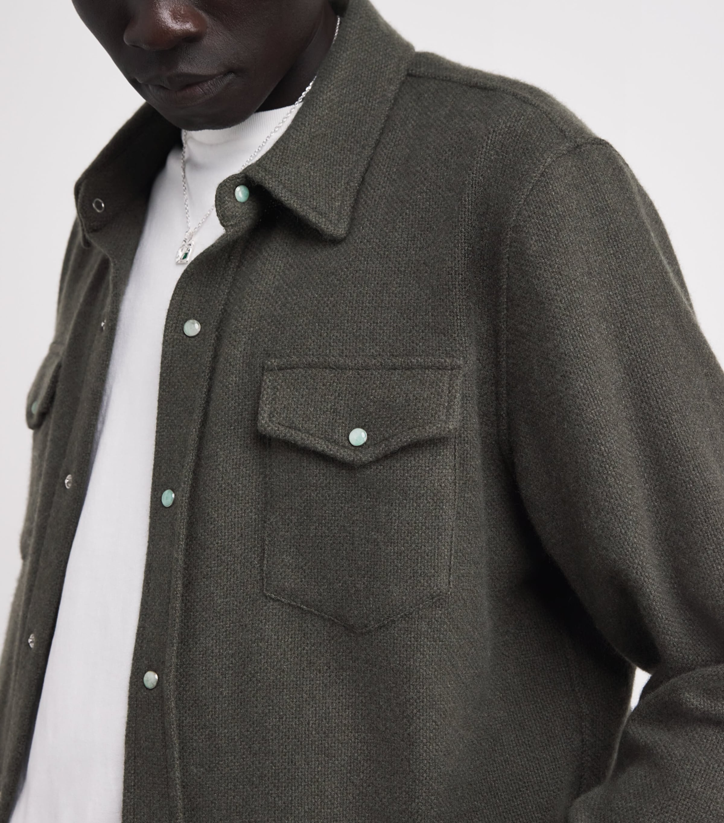 Cashmere Press-Stud Overshirt SABLE / EMERALD Image 6