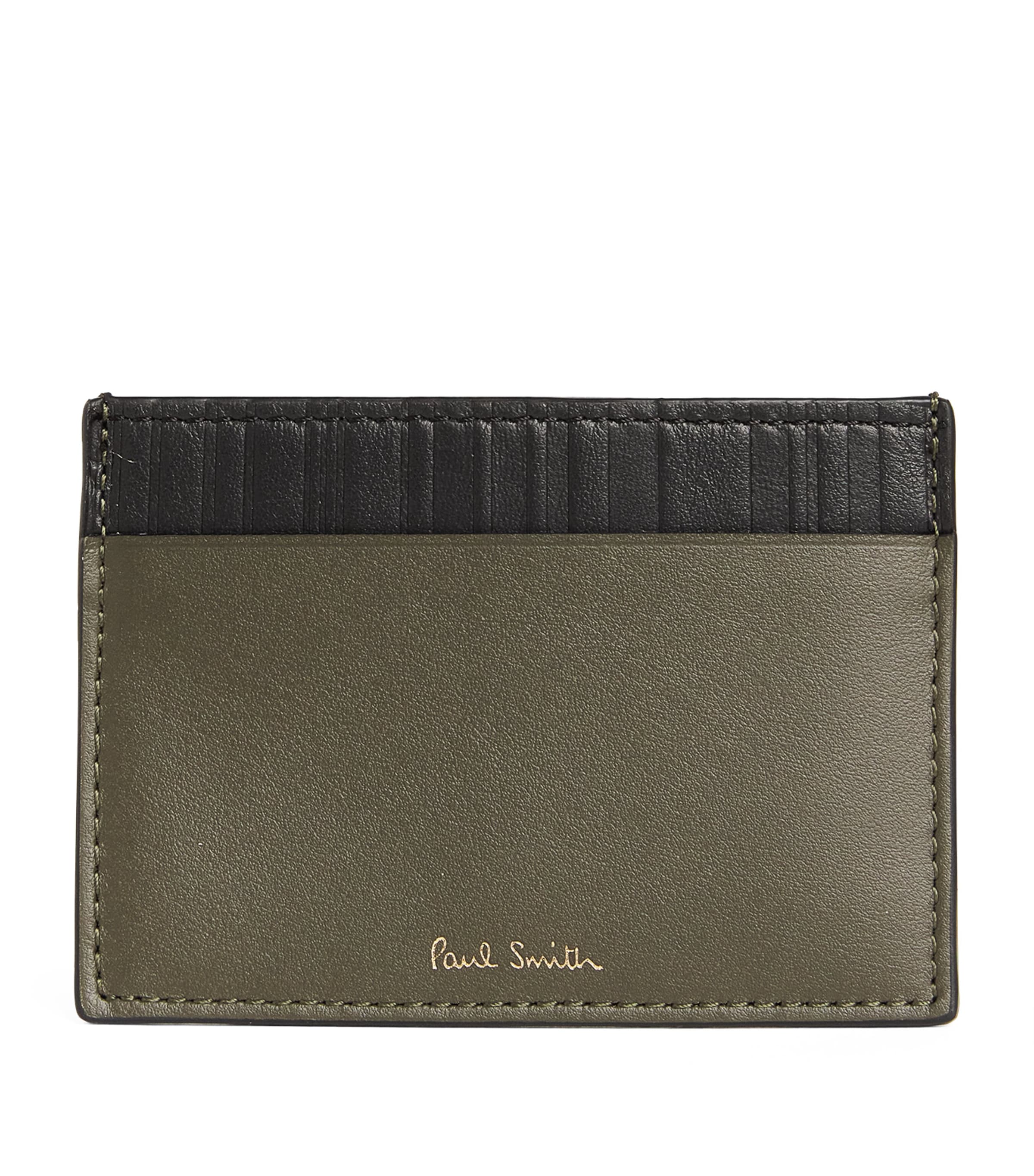 Paul Smith Leather Stripe-embossed Card Holder In Green