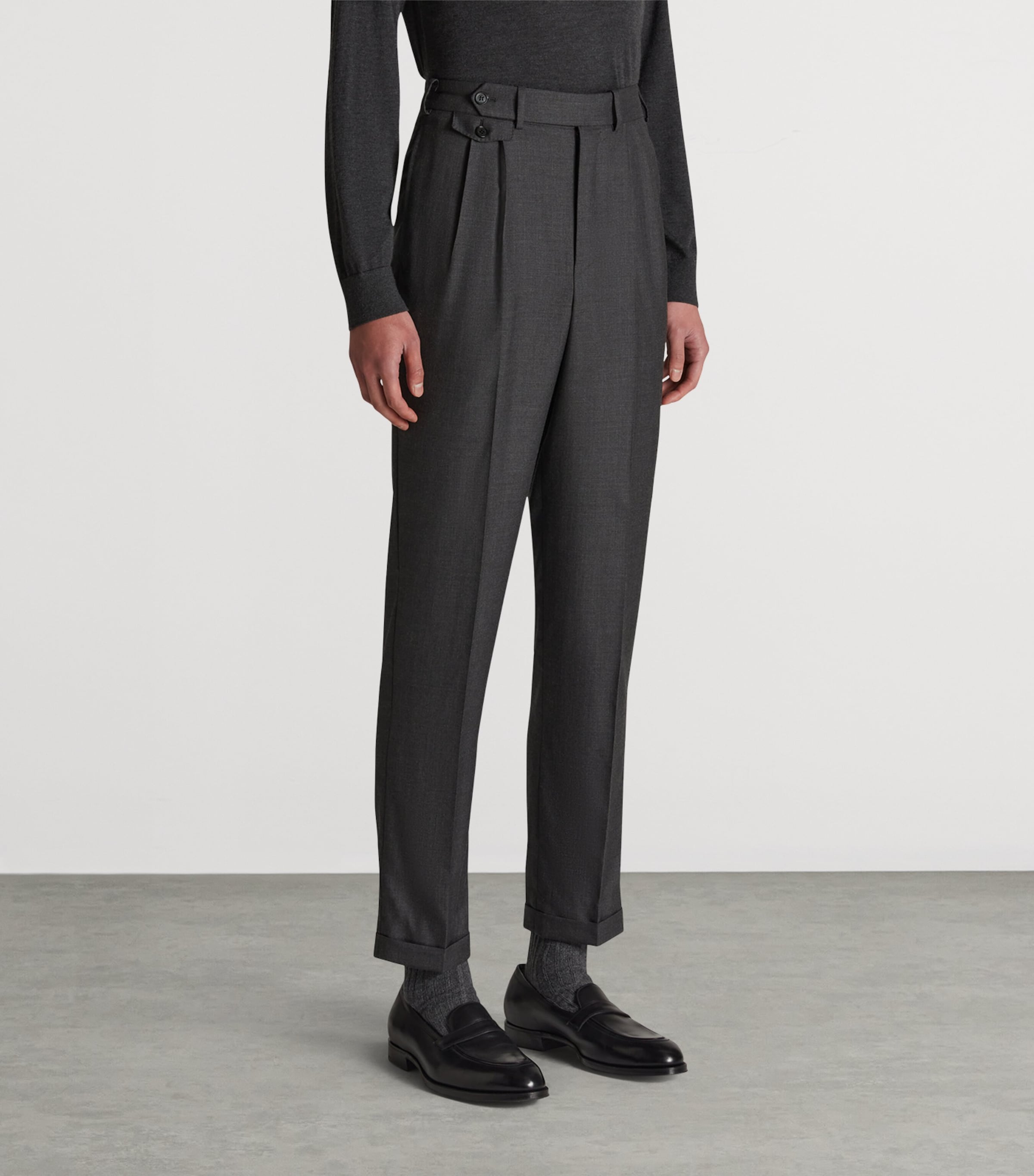 Cashmere Double Pleated Trousers 037MID GREY Image 3