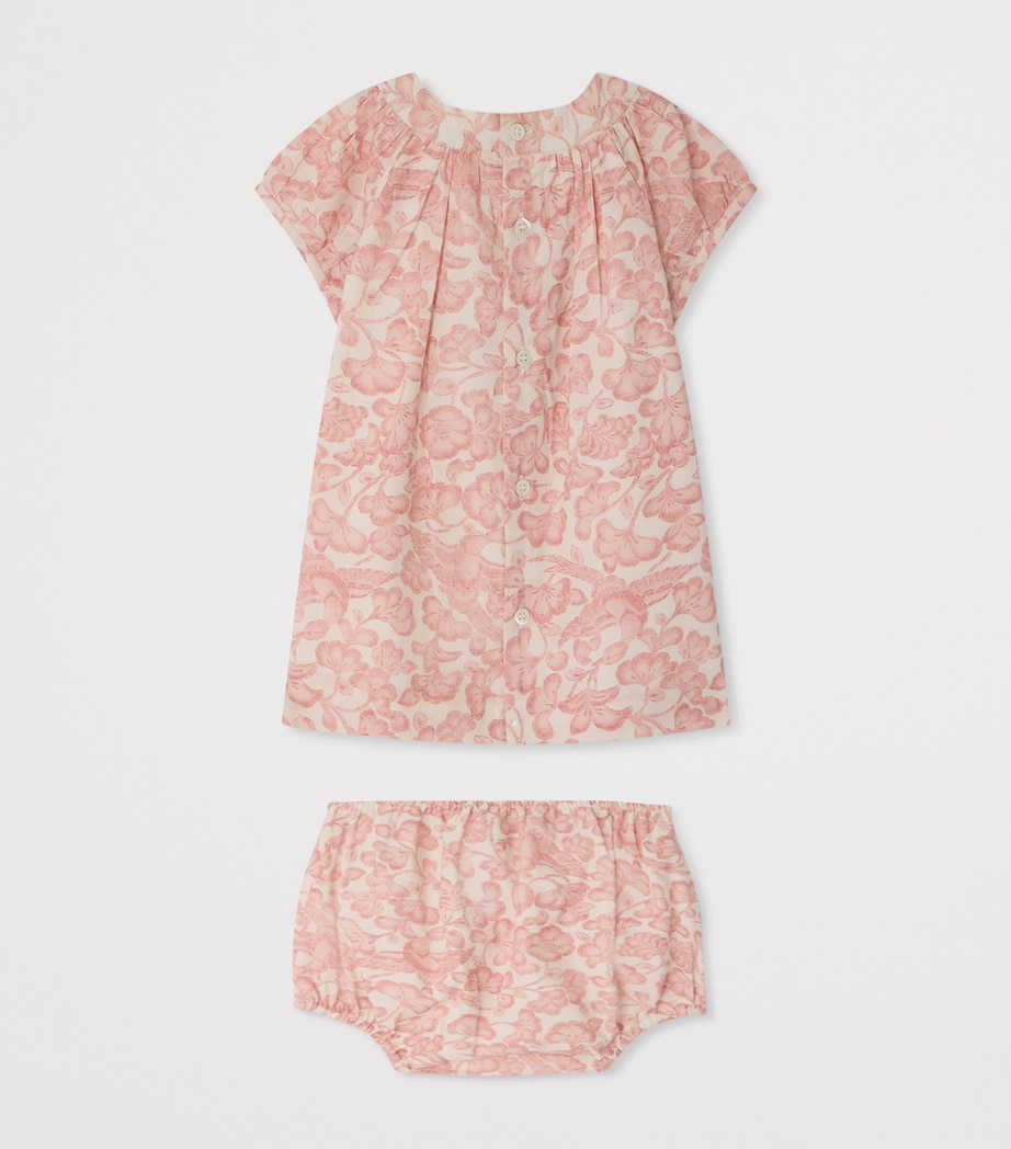 Bonpoint Cotton Floral Print Dress and Bloomers Set (6-18 Months) Fl Beige Rose Image 2