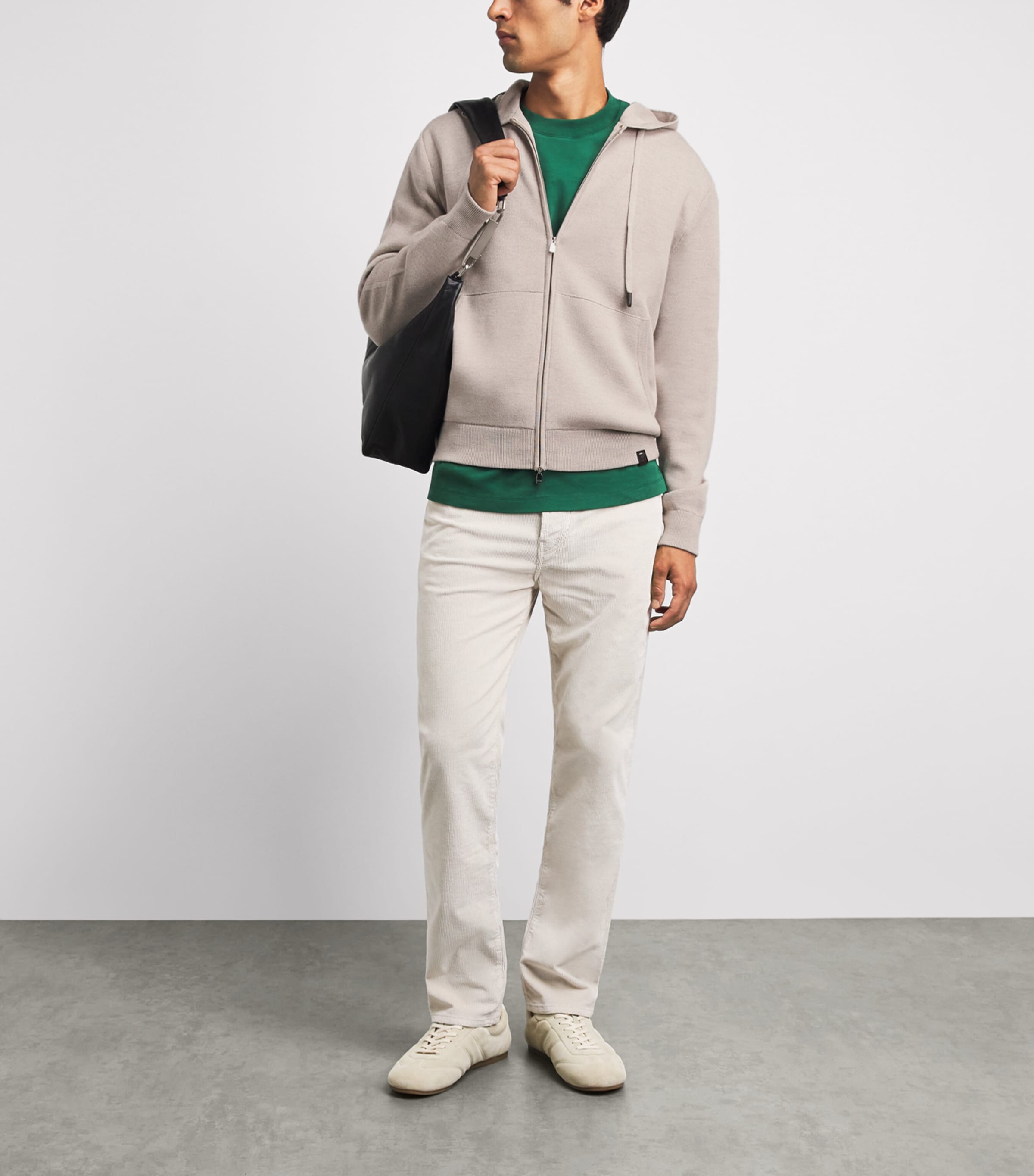 Jacob Cohën Mens Wool-Silk Knitted Zip-Up Hoodie Melange Beige Image 2