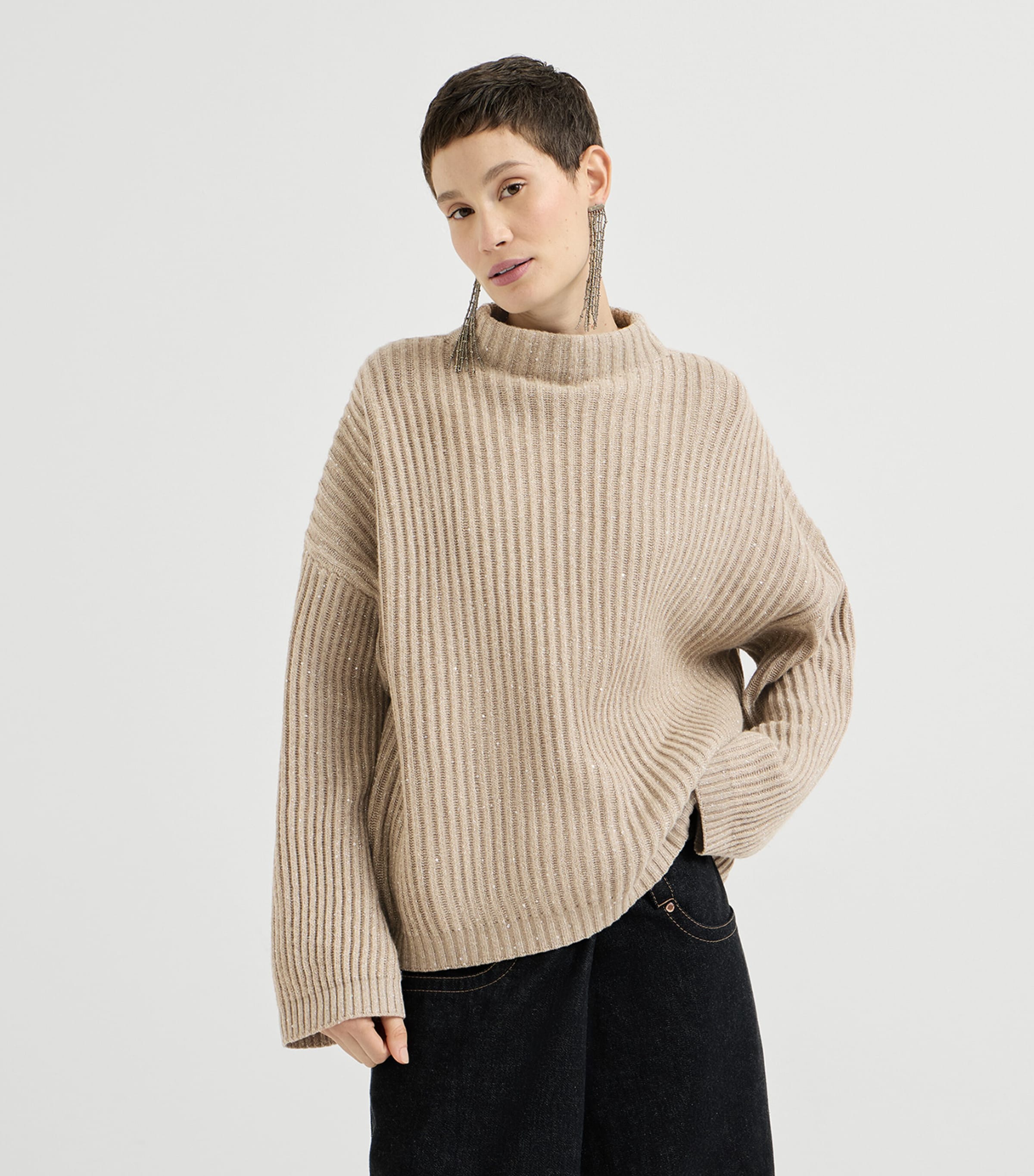 Brunello Cucinelli Womens Sparkling Rollneck Sweater Noce Image 2